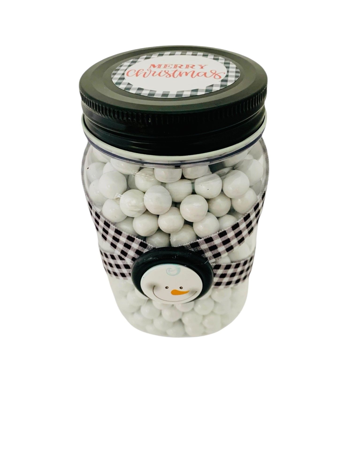 Large Jar Christmas Holiday Black White Buffalo Plaid Frosty Snowman Stocking Stuffer Party Candy Favor Jar FREE SHIPPING