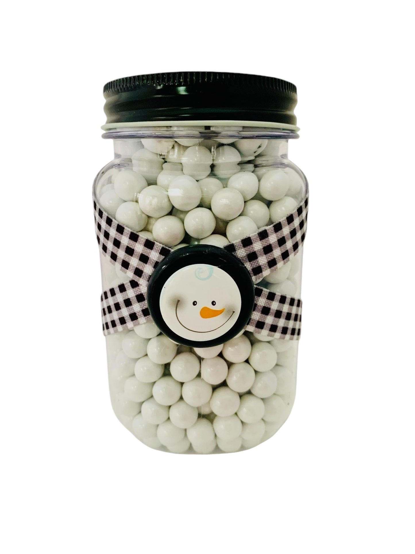 Large Jar Christmas Holiday Black White Buffalo Plaid Frosty Snowman Stocking Stuffer Party Candy Favor Jar FREE SHIPPING