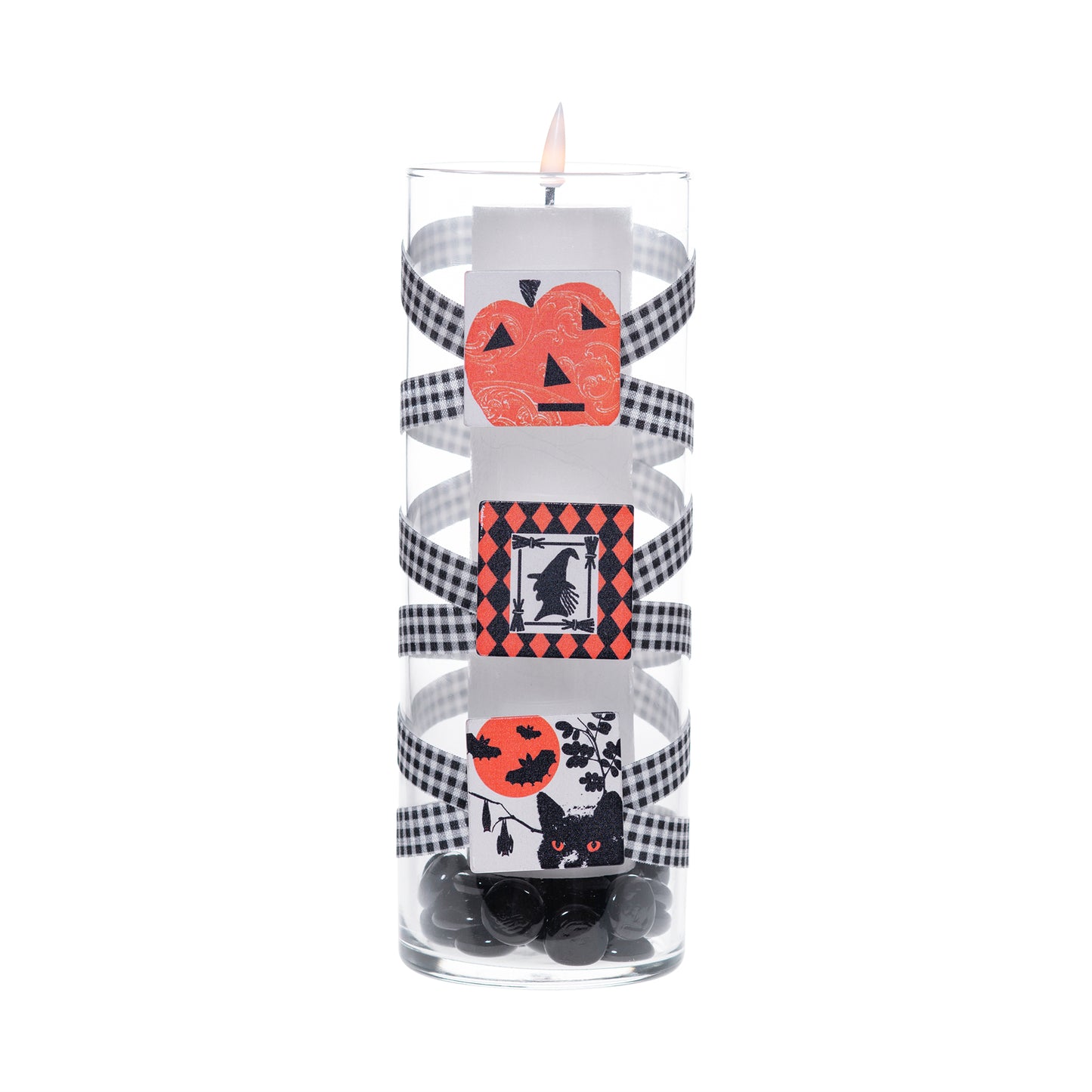 3.5" x 9.5" Vase Black White Buffalo Plaid 5X 6 Retro Clips 2 Halloween Collection Complete Set FREE SHIPPING