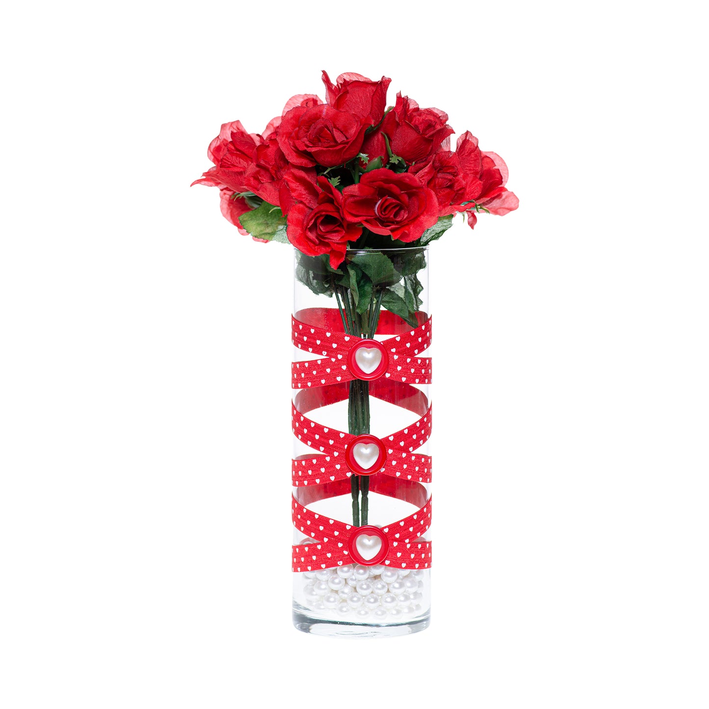 3.5" x 9.5" Vase Red White Hearts 5X 5 Pearl Hearts Valentine's Day Love Collection Complete Set FREE SHIPPING