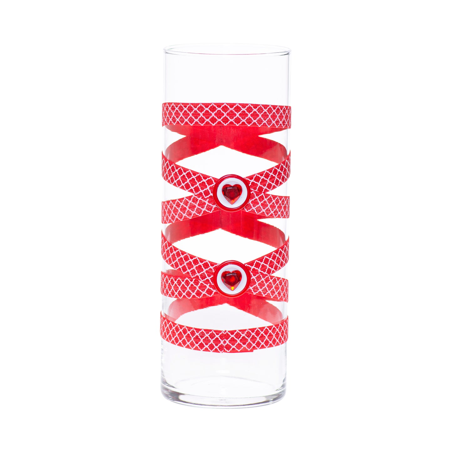 3.5" x 9.5" Vase Red White Quatrefoil 5X 5 Red Gem Hearts Valentine's Day Love Collection Complete Set FREE SHIPPING