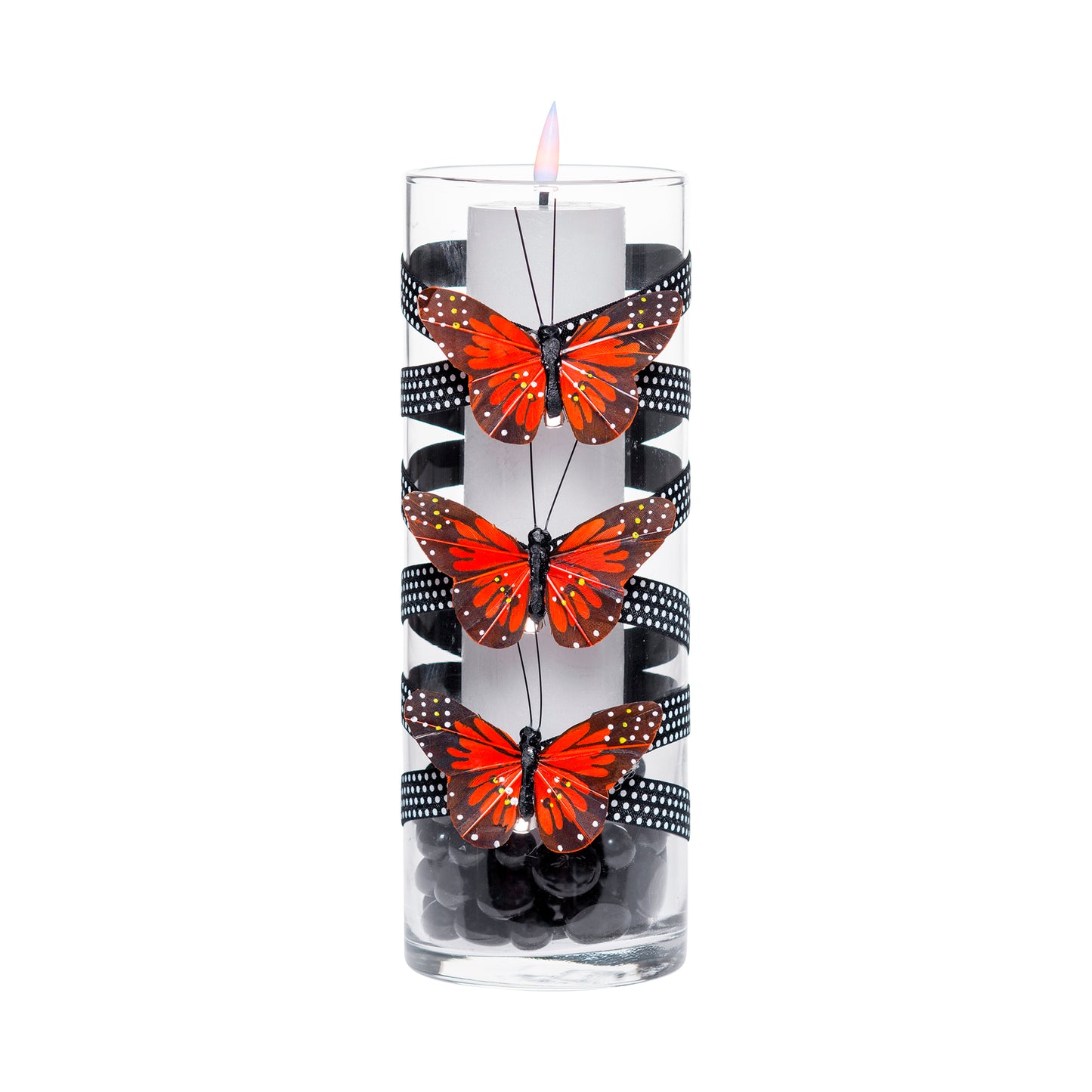 3.5" x 9.5" Vase Black White Polka Dots 5X 6 Clip On Orange Butterflies Halloween Autumn Fall Collection Complete Set FREE SHIPPING
