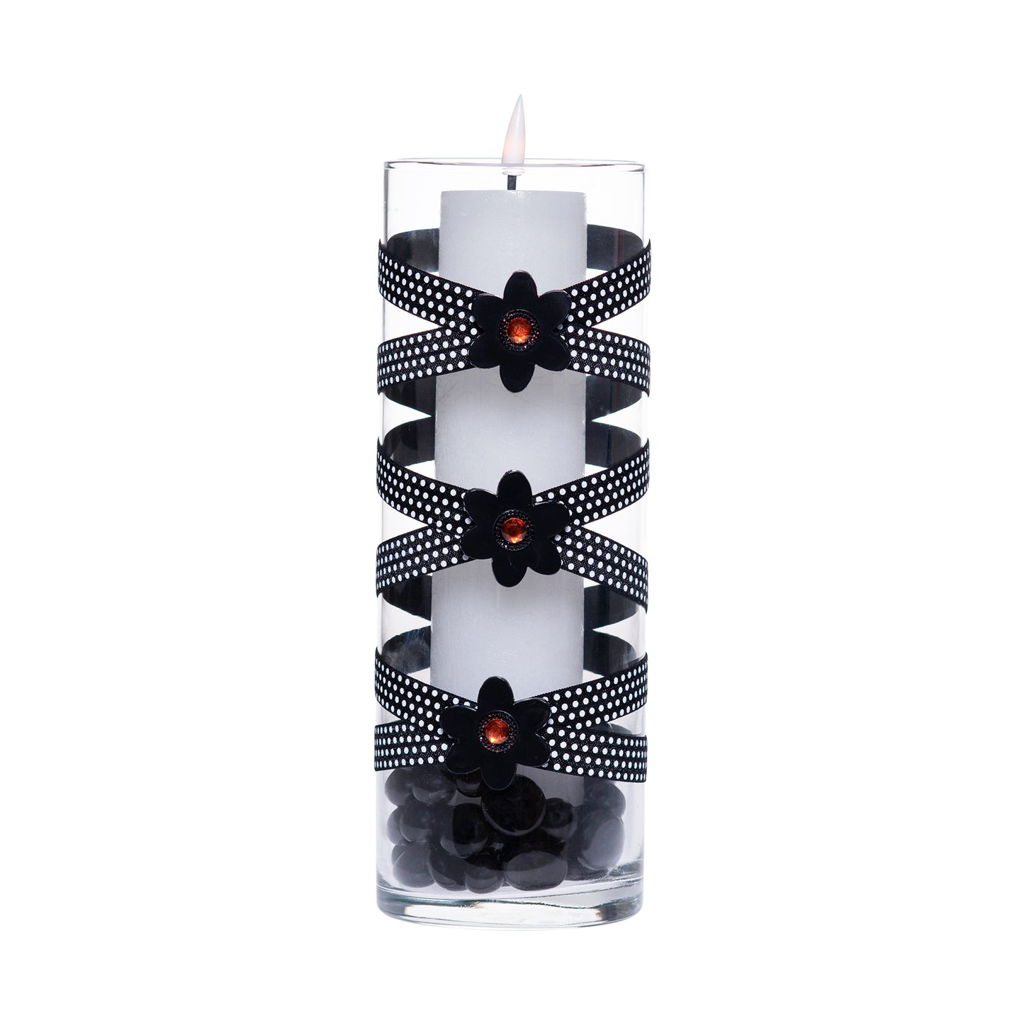 3.5" x 9.5" Vase Black White Polka Dot 5X 6 Groovy Black Orange Flowers Halloween Floral Collection Complete Set FREE SHIPPING