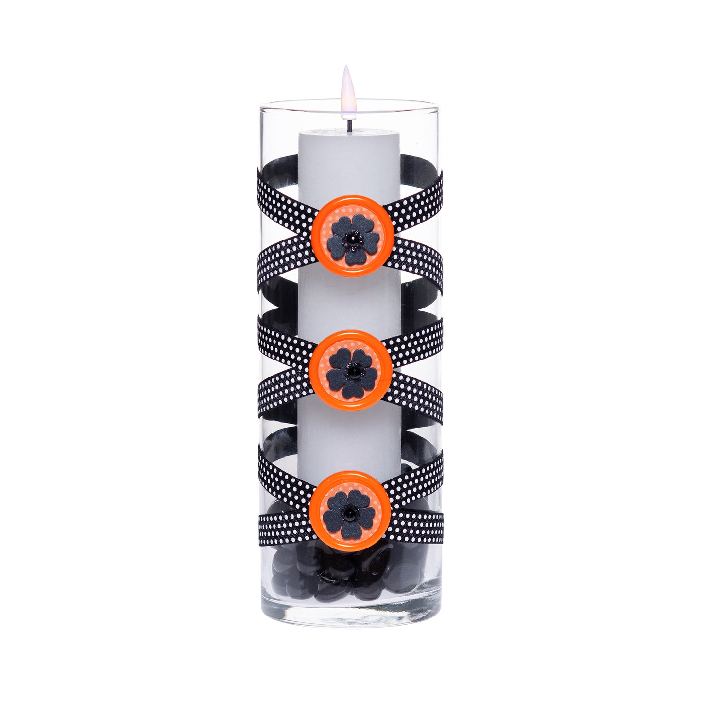 3.5" x 9.5" Vase Black White Polka Dot 5X 5 Orange Black Paper Flowers Floral Halloween Collection Complete Set FREE SHIPPING
