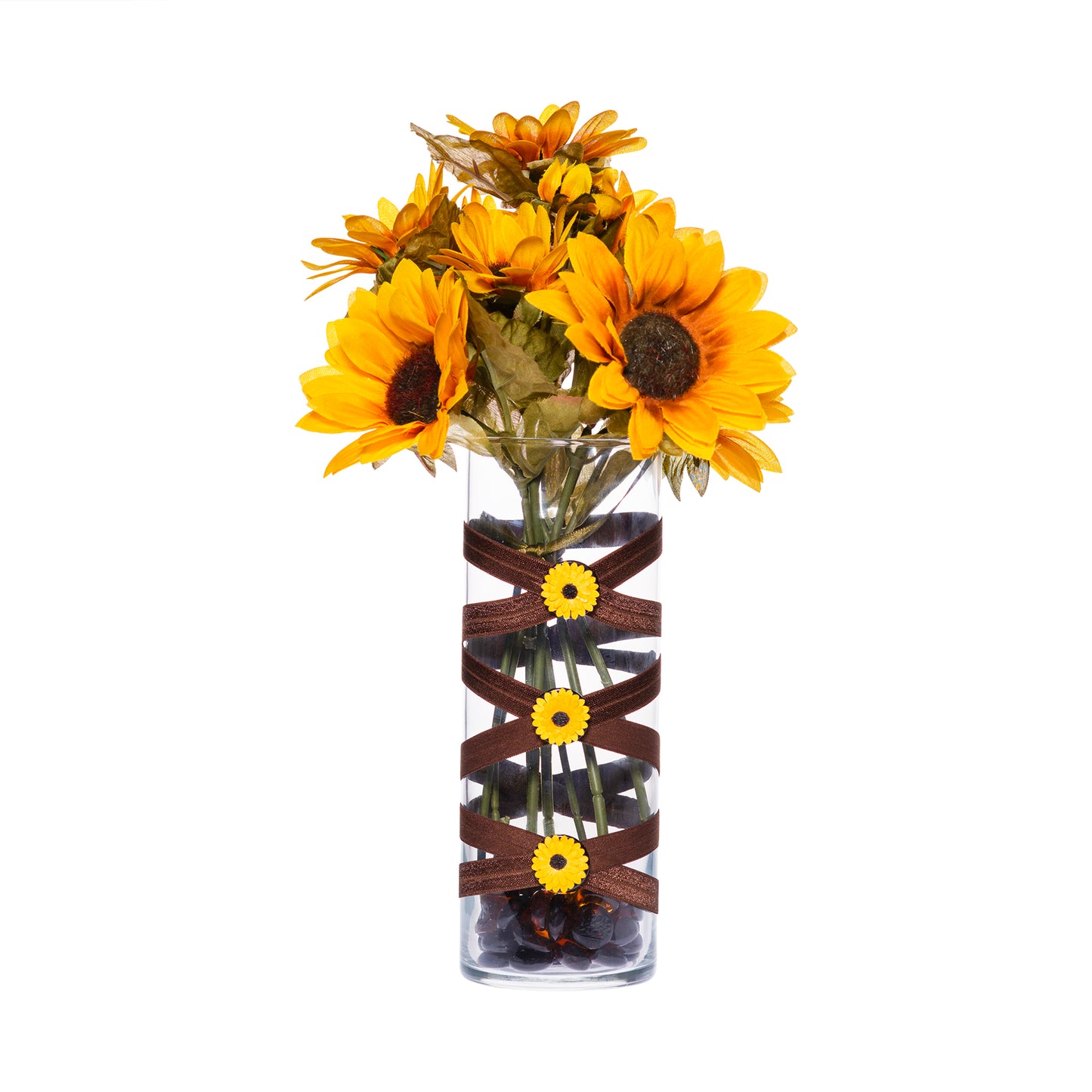 3.5" x 9.5" Vase Dark Brown 5X 5 Sunflowers Medium Autumn Fall Floral Farmer's Market Flower Collection Complete Set FREE SHIPPING