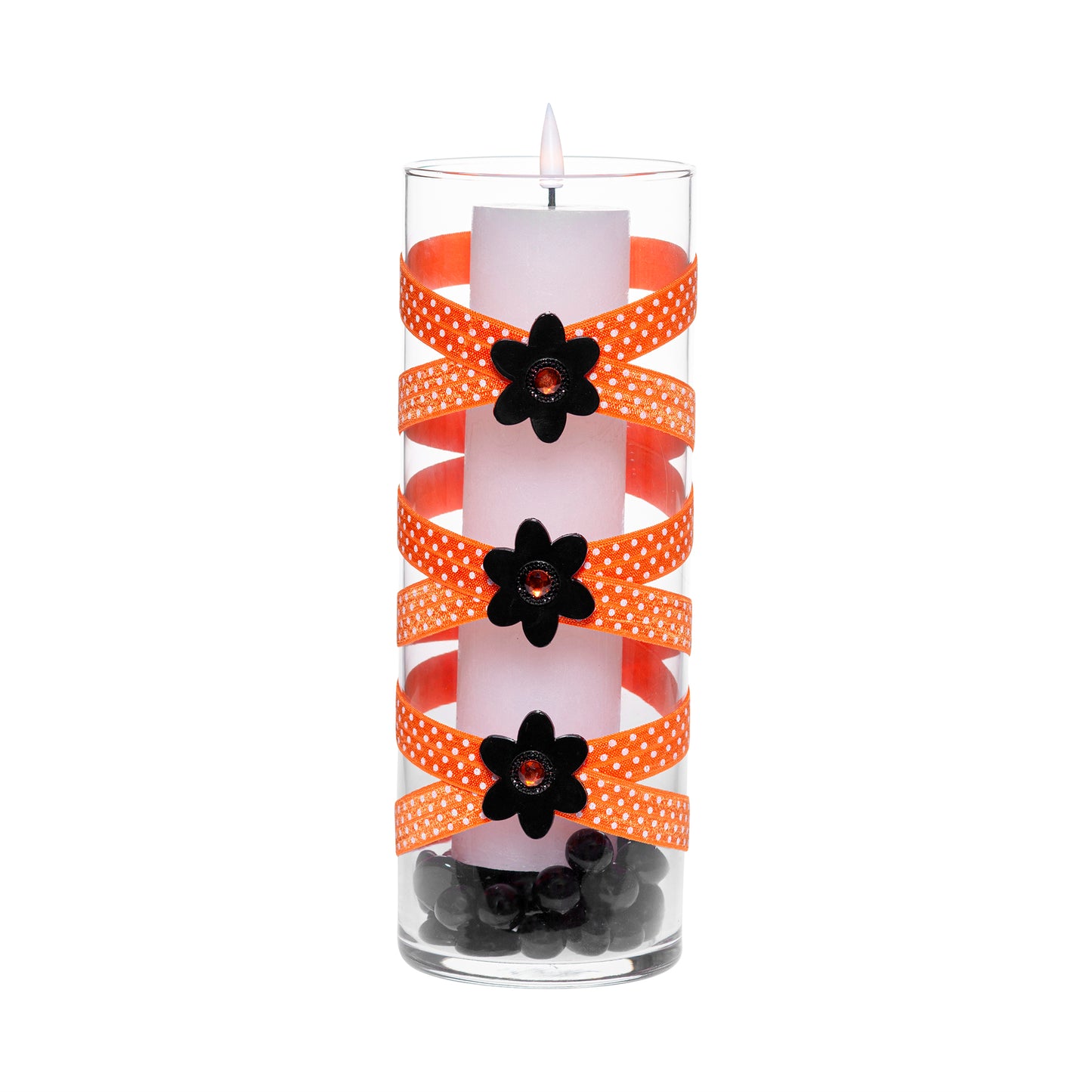 3.5" x 9.5" Vase Orange White Polka Dot 5X 6 Groovy Black Orange Flowers Floral Halloween Collection Complete Set FREE SHIPPING