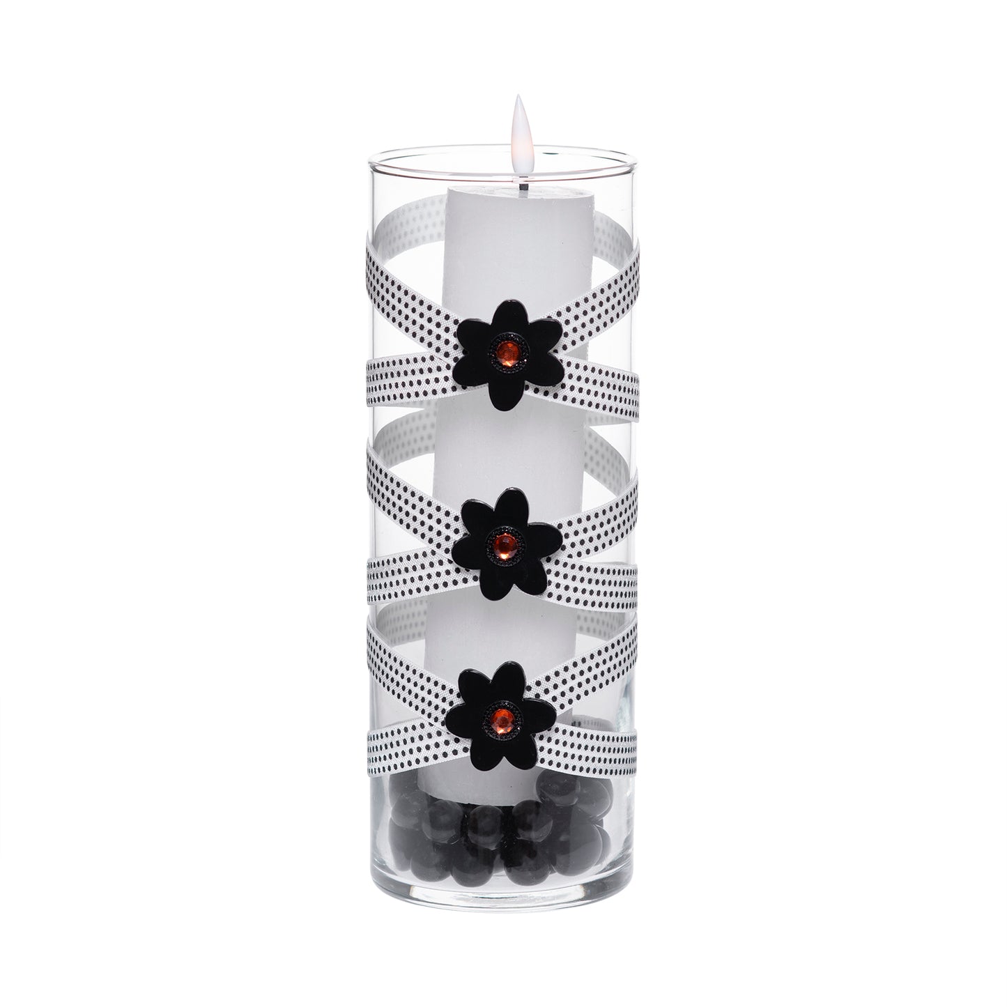 3.5" x 9.5" Vase White Black Polka Dot 5X 6 Groovy Black Orange Flowers Floral Halloween Collection Complete Set FREE SHIPPING
