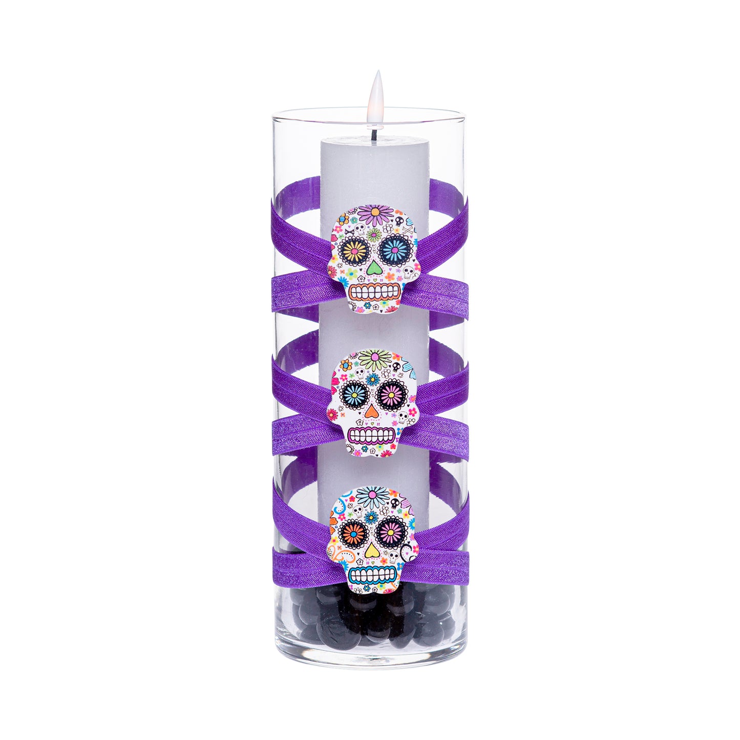 3.5" x 9.5" Vase Purple 5X 6 Skulls Dia de Muertos Clips Halloween Day Dead Collection Complete Set FREE SHIPPING