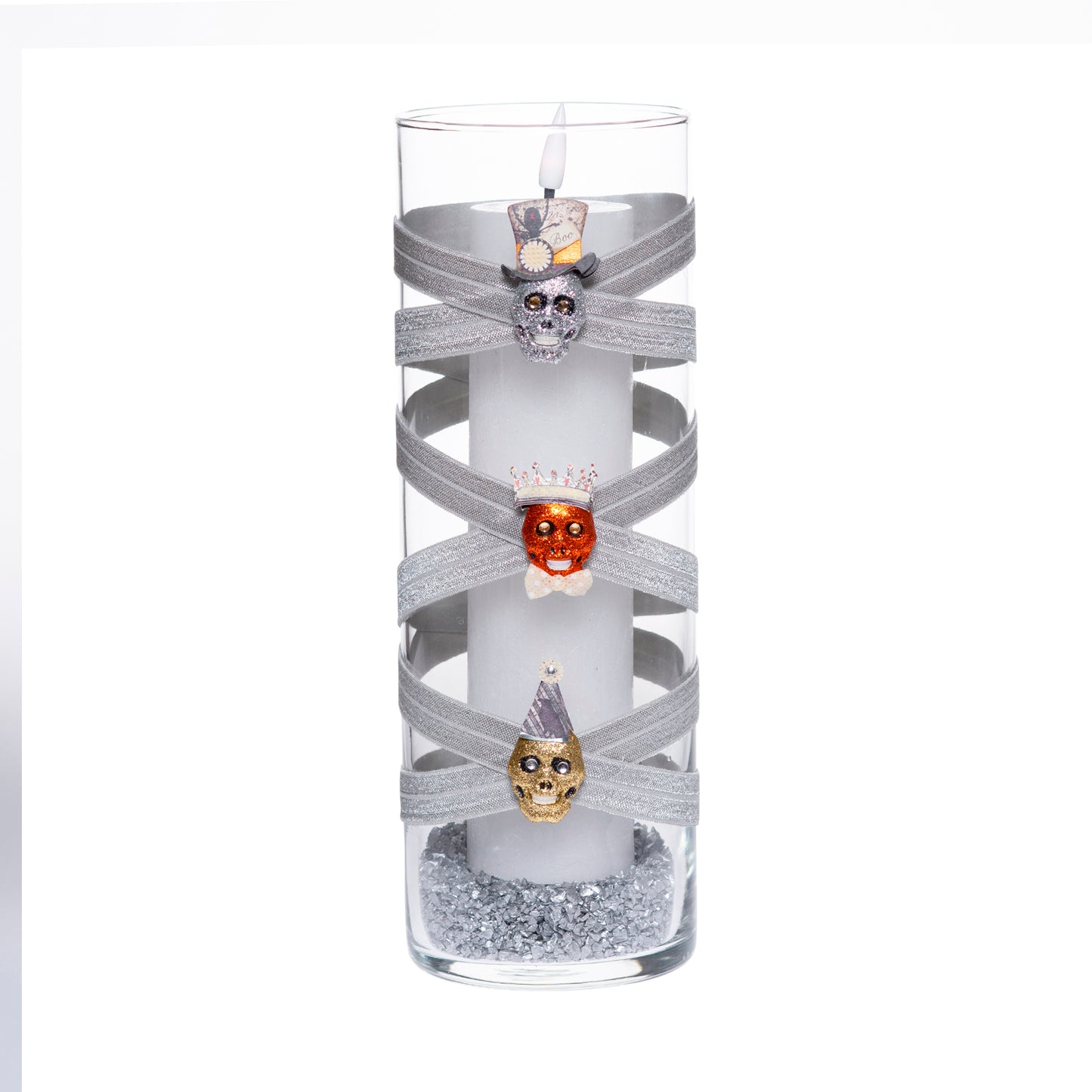 3.5" x 9.5" Vase Silver 5X 6 All Dressed Up Skulls Glitter Halloween Collection Complete Set FREE SHIPPING