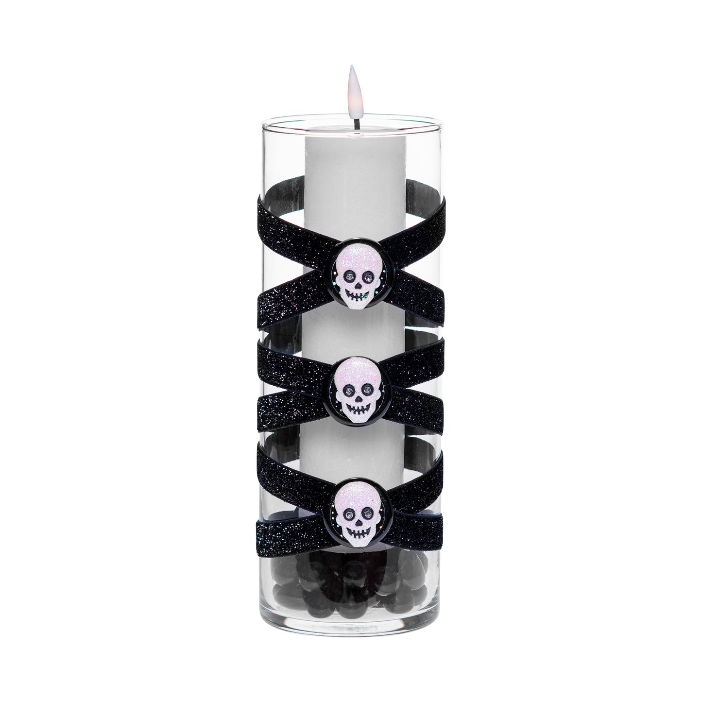3.5" x 9.5" Vase Black Glitter 5X 6 Iridescent Skulls Halloween Collection Complete Set FREE SHIPPING