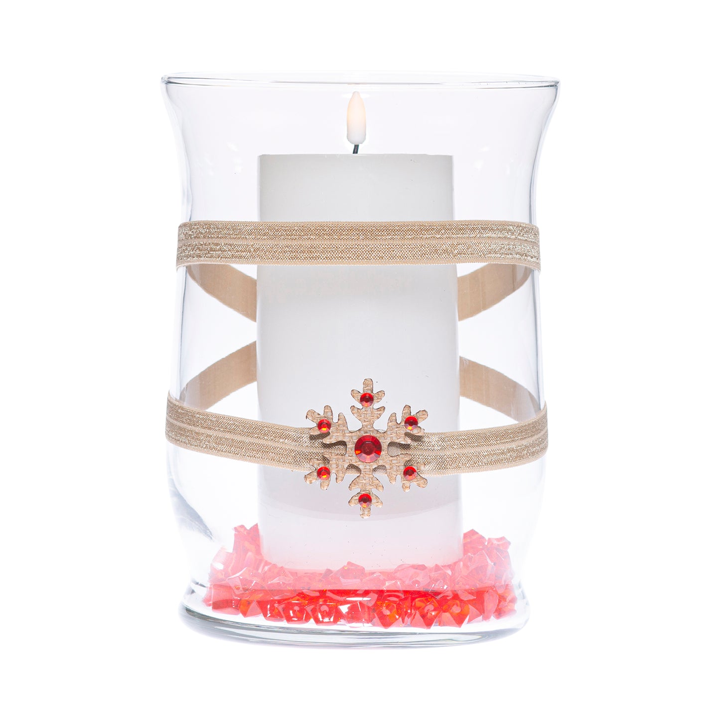 5.5" x 8" Hurricane Taupe Beige 1X 2 Burlap Red Gem Snowflake Holiday Collection Complete Set FREE SHIPPING