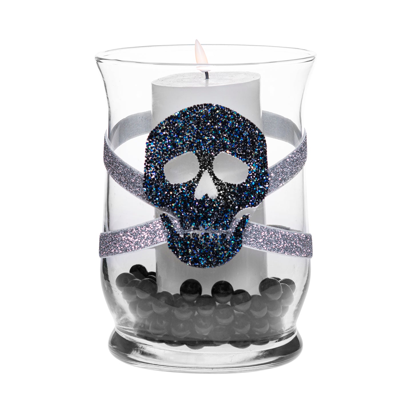 5.5" x 8" Hurricane Silver Glitter 1X 2 Black Turquoise Bling Skull Eerie Halloween Collection Complete Set FREE SHIPPING
