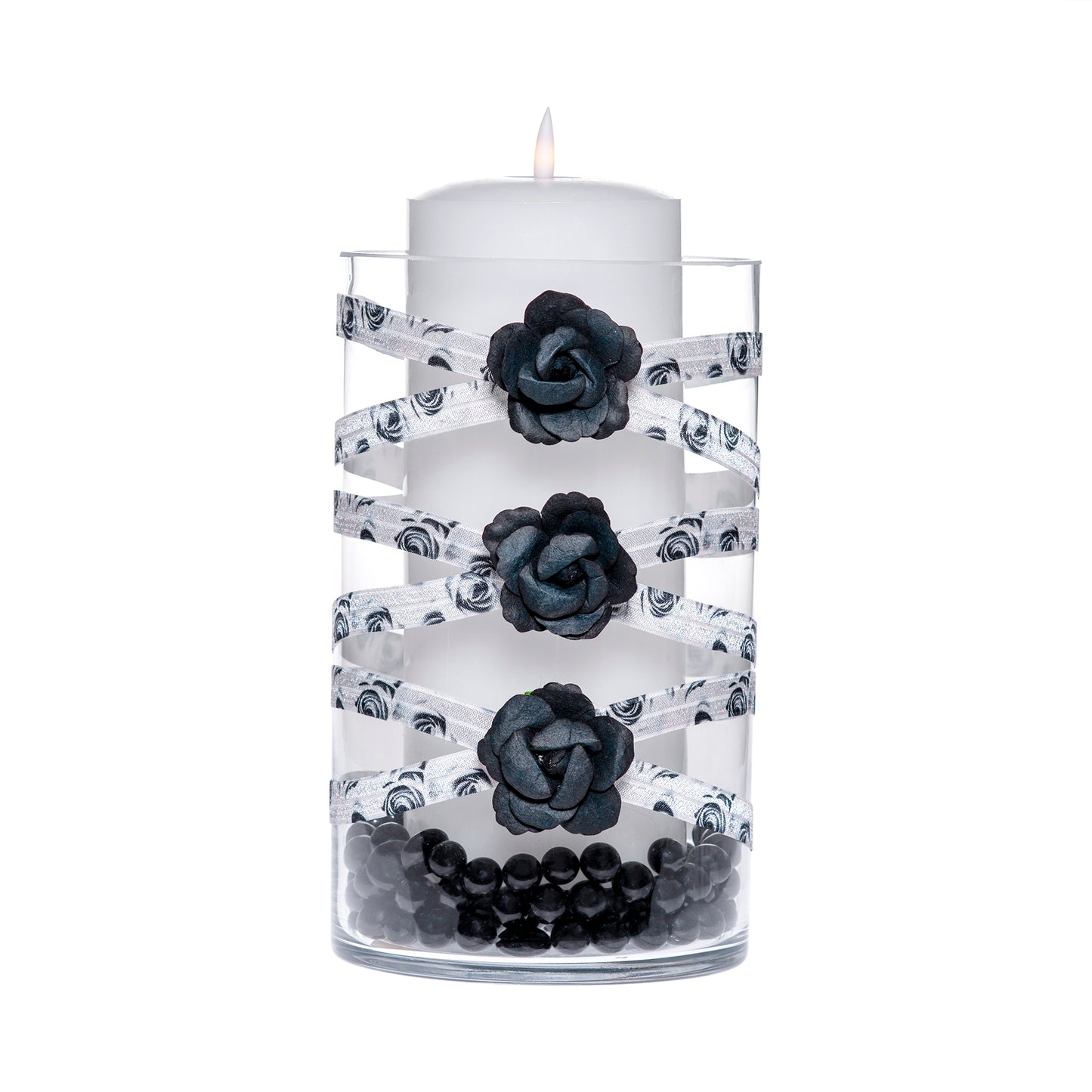 6" x 10" Cylinder White Black Roses 5X 6 Large Floral Halloween Collection Complete Set FREE SHIPPING