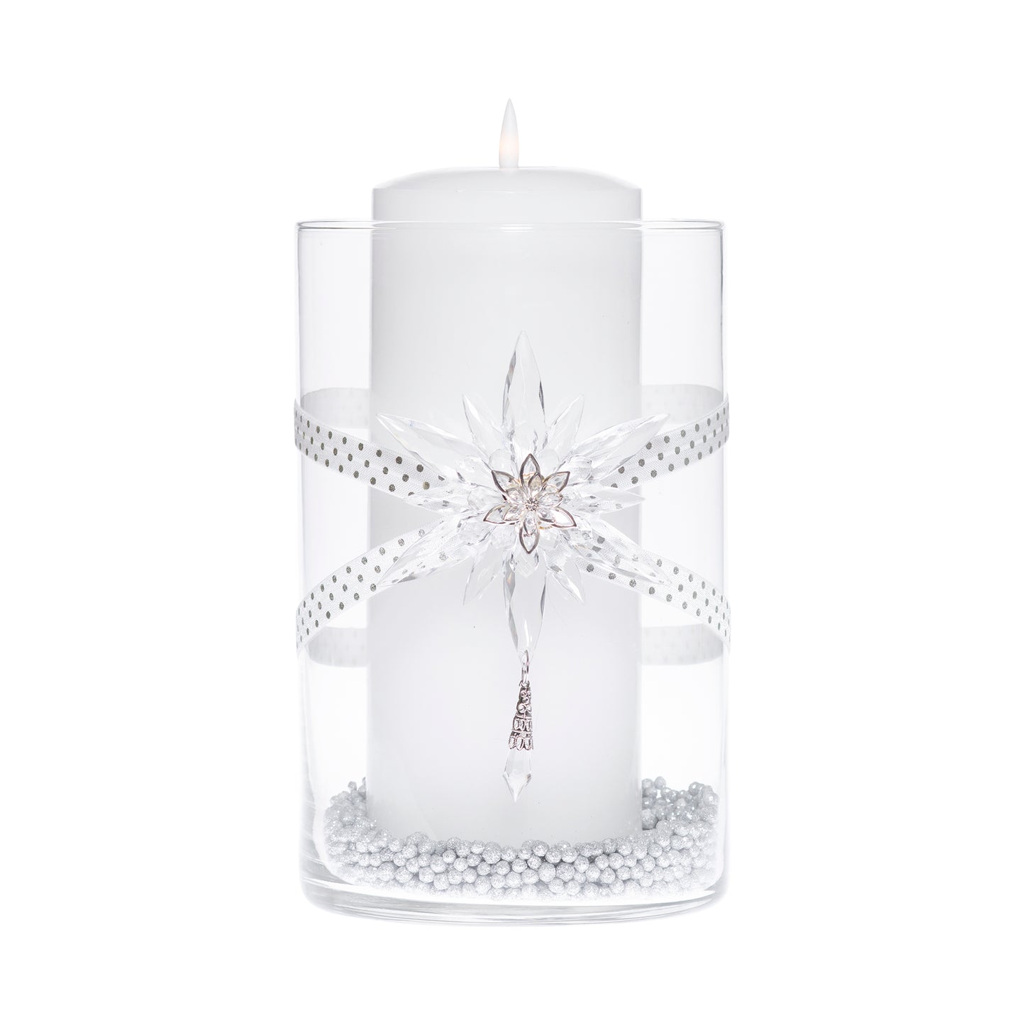 6" x 10" Cylinder White Silver Polka Dot 1X 2 Crystal Silver Star Holiday Collection Complete Set FREE SHIPPING