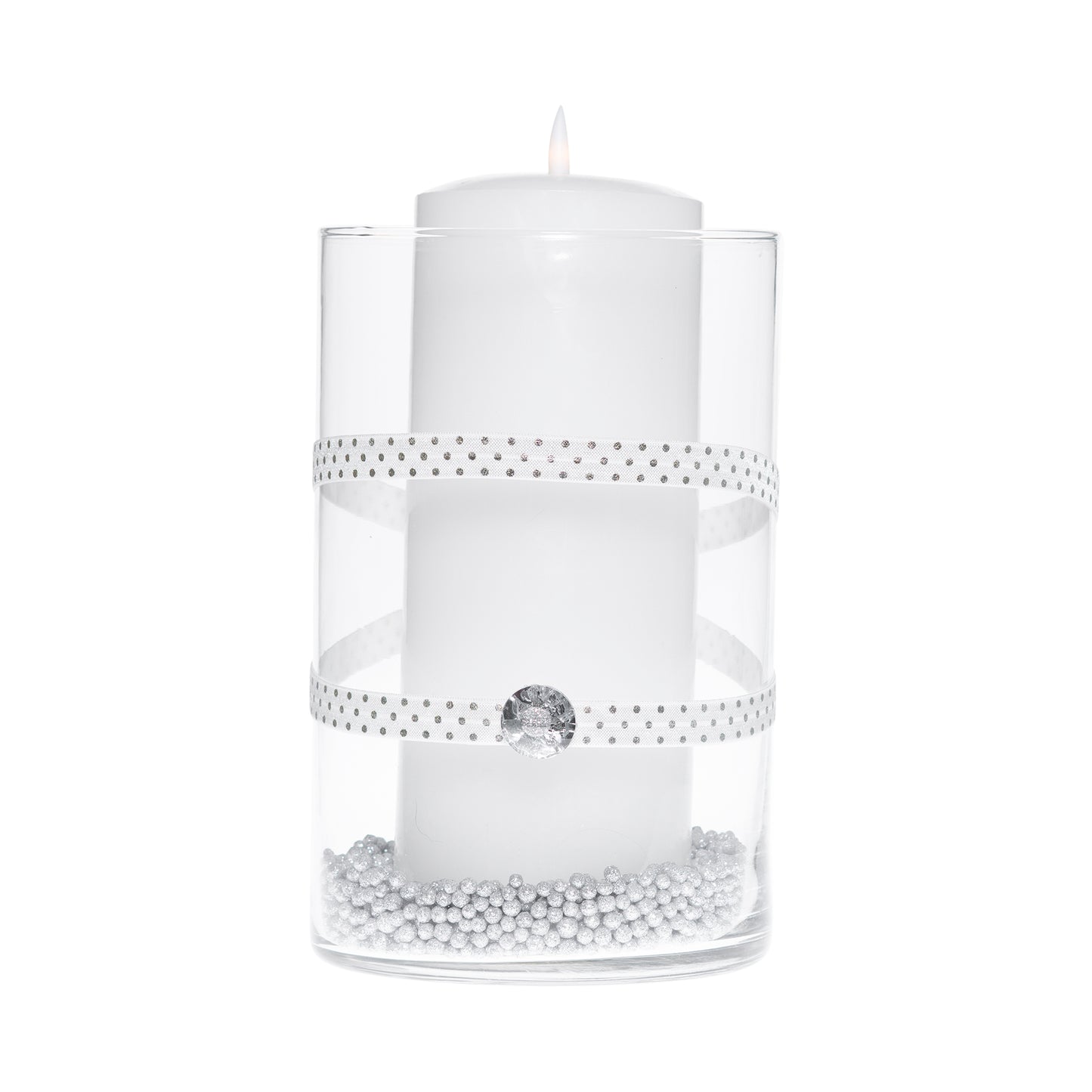 6" x 10" Cylinder White Silver Polka Dot 1X 2 Crystal Silver Star Holiday Collection Complete Set FREE SHIPPING