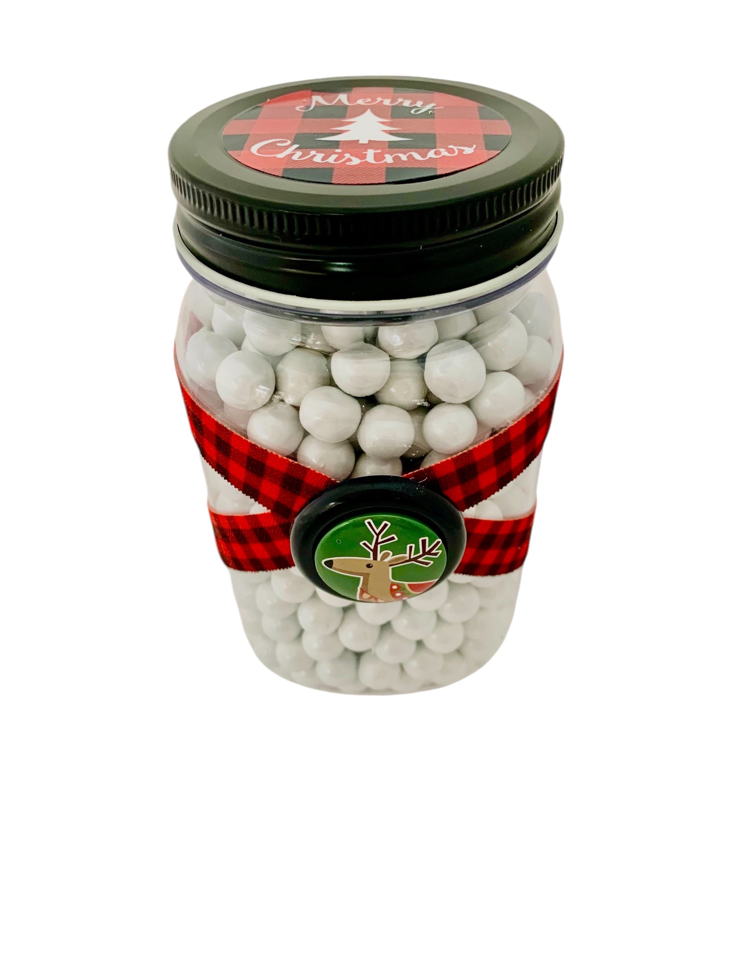 Large Jar Christmas Holiday Red Black Buffalo Plaid Reindeer Stocking Stuffer Children's Table Party Candy Favor FREE SHIPPING