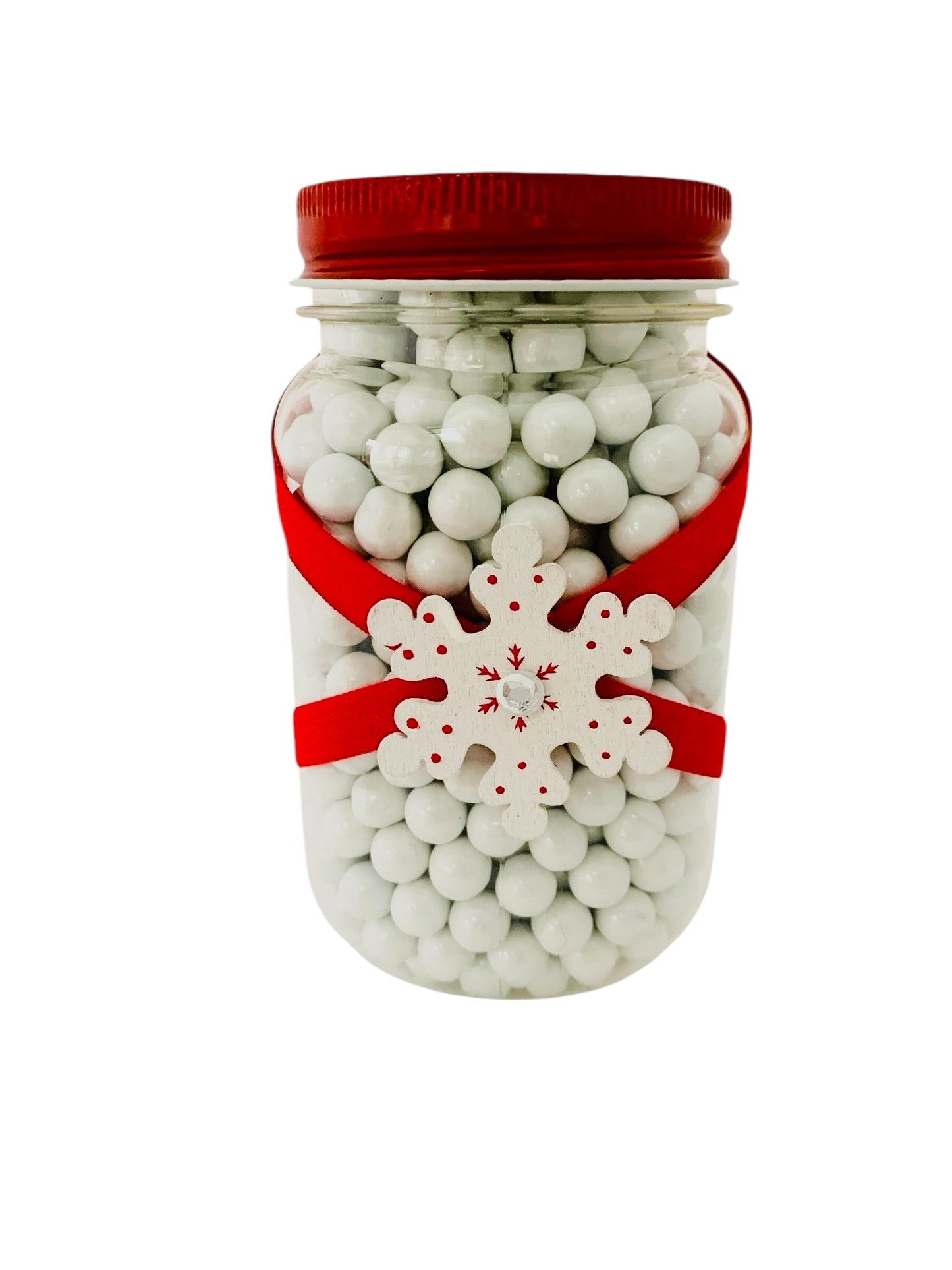 Large Jar Christmas Holiday Red White Wooden Snowflake Stocking Stuffer Children's Table Party Candy Favor FREE SHIPPING