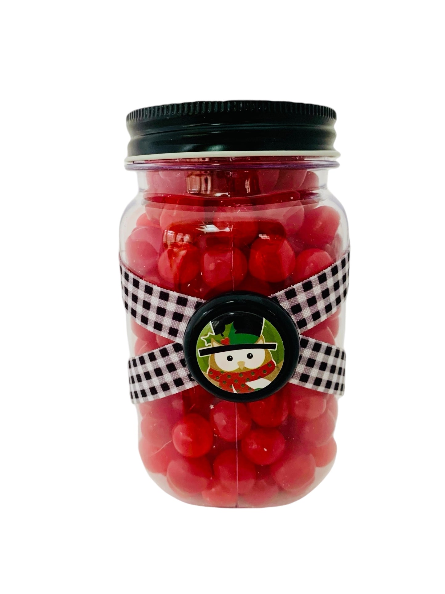 Large Jar Christmas Holiday Black White Buffalo Plaid Top Hat Snowman Fun Stocking Stuffer Children's Table Party Candy Favor FREE SHIPPING