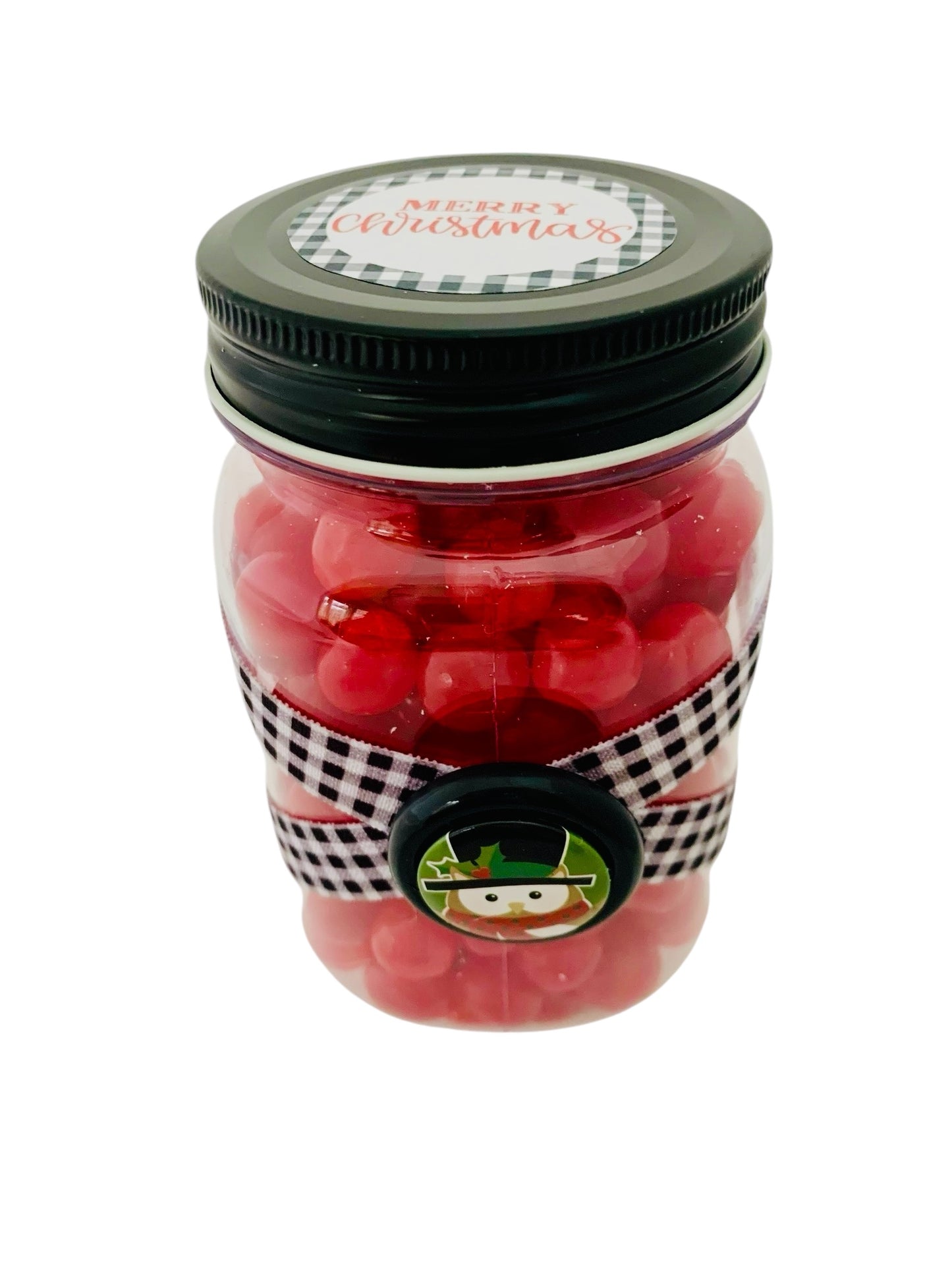 Large Jar Christmas Holiday Black White Buffalo Plaid Top Hat Snowman Fun Stocking Stuffer Children's Table Party Candy Favor FREE SHIPPING