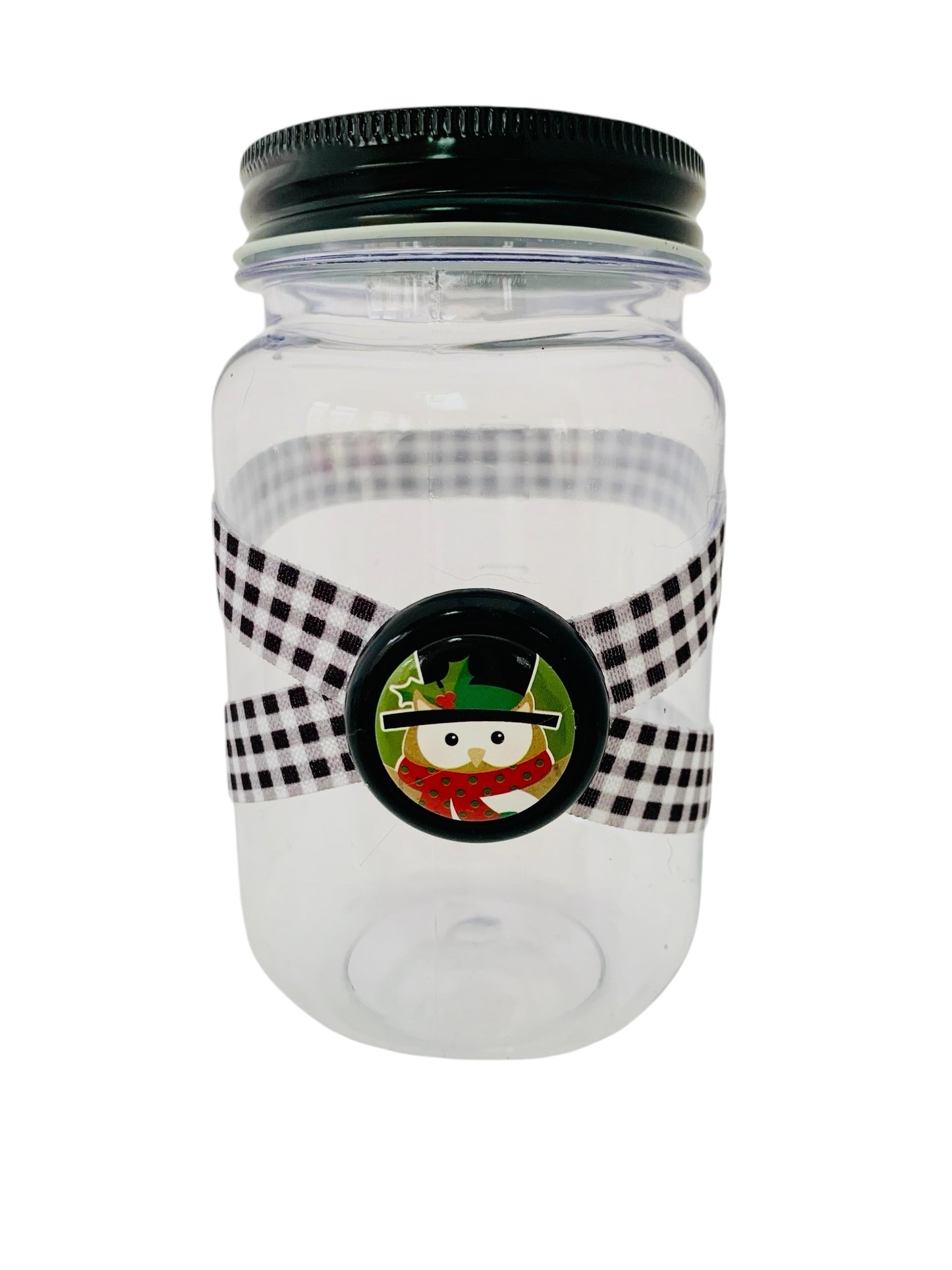 Large Jar Christmas Holiday Black White Buffalo Plaid Top Hat Snowman Fun Stocking Stuffer Children's Table Party Candy Favor FREE SHIPPING