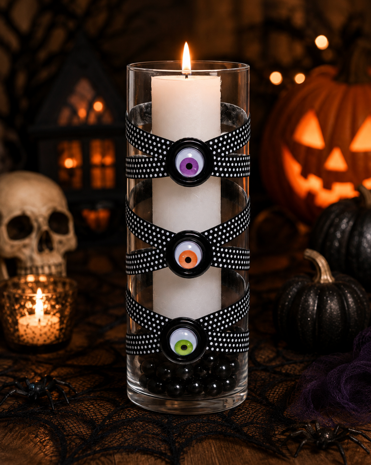 3.5" x 9.5" Vase Black White Polka Dot 5X 6 Purple Orange Green Black Googly Eyes Halloween Collection Complete Set FREE SHIPPING (Copy)