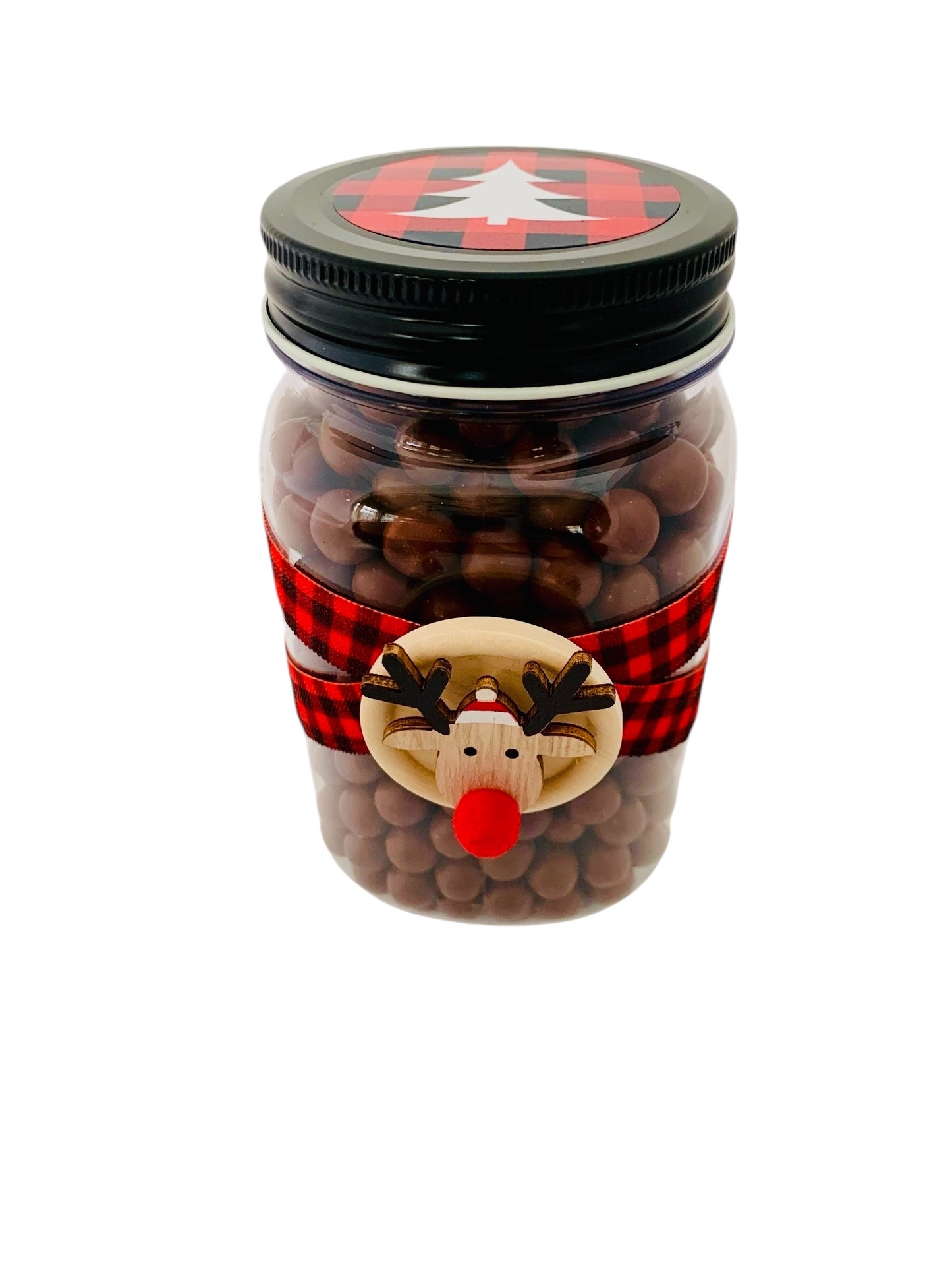 Large Jar Red Black Buffalo Plaid Wood Rudolph Reindeer Stocking Stuffer Children's Table Party Candy Favor FREE SHIPPING