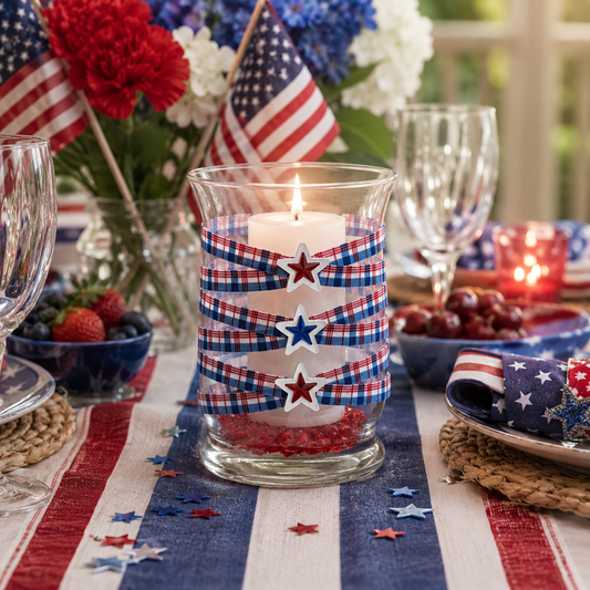 5.5" x 8" Hurricane Patriotic Plaid 5X 7 White Gem Stars 4th July Stars Stripes Summer Collection Complete Set FREE SHIPPING