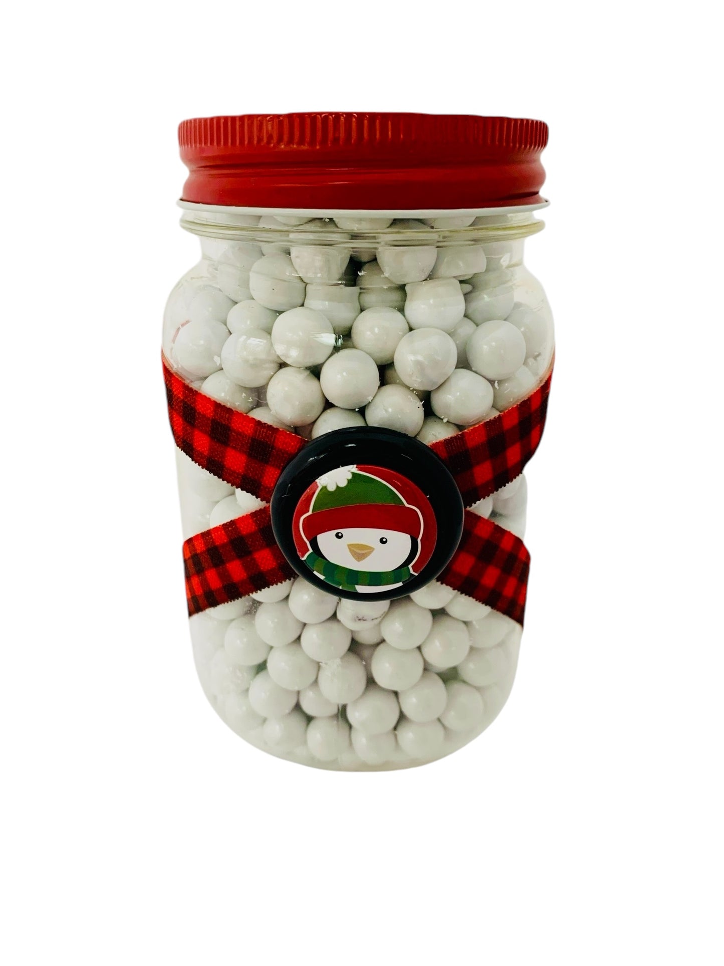 Large Jar Christmas Holiday Red Black Buffalo Plaid Stocking Cap Penguin Stuffer Children's Table Party Candy Favor FREE SHIPPING