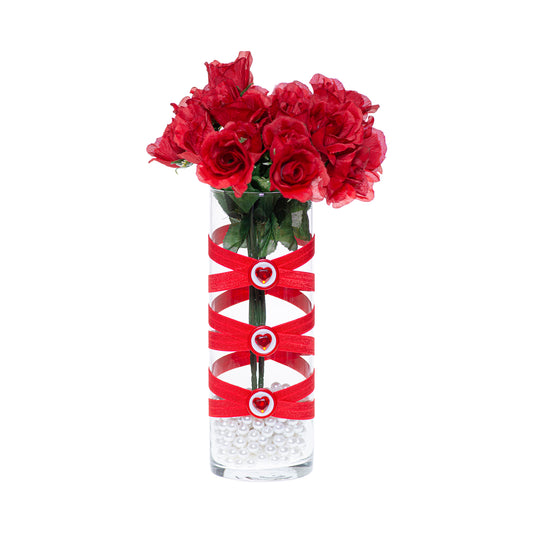 3.5" x 9.5" Vase Red 5X 5 Red White Gem Heart Valentine Love Collection Complete Set