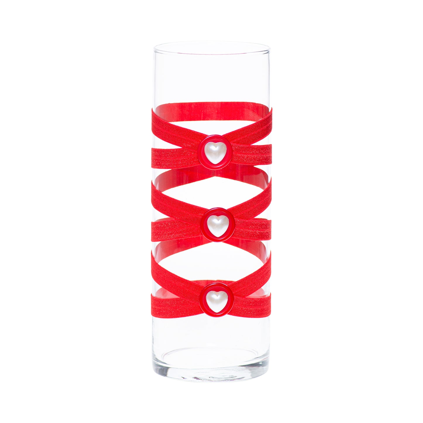 3.5" x 9.5" Vase Red White Quatrefoil 5X 5 Pearl Hearts Valentine Love Complete Collection