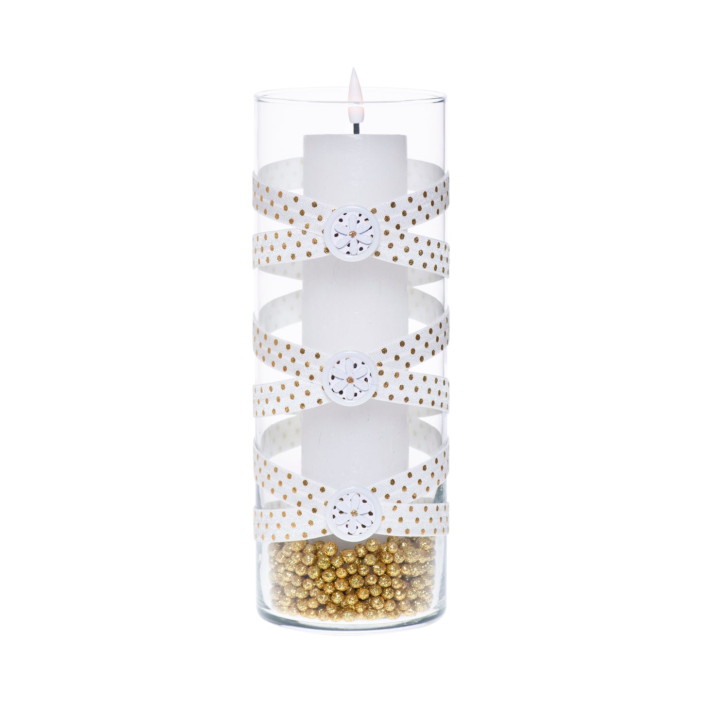 3.5" x 9.5" Vase White Gold Polka Dot 5X 6 Medium Gold White Daisy Heart Valentine Love Collection Complete Set
