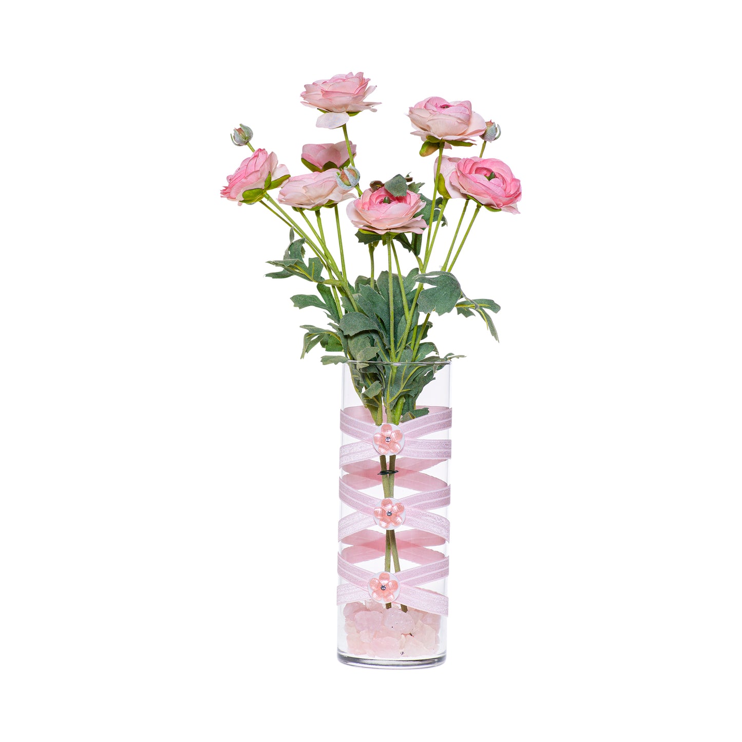 3.5" x 9.5" Vase Light Pink 5X 5 White Peach Gem Flowers Valentine Love Complete Collection