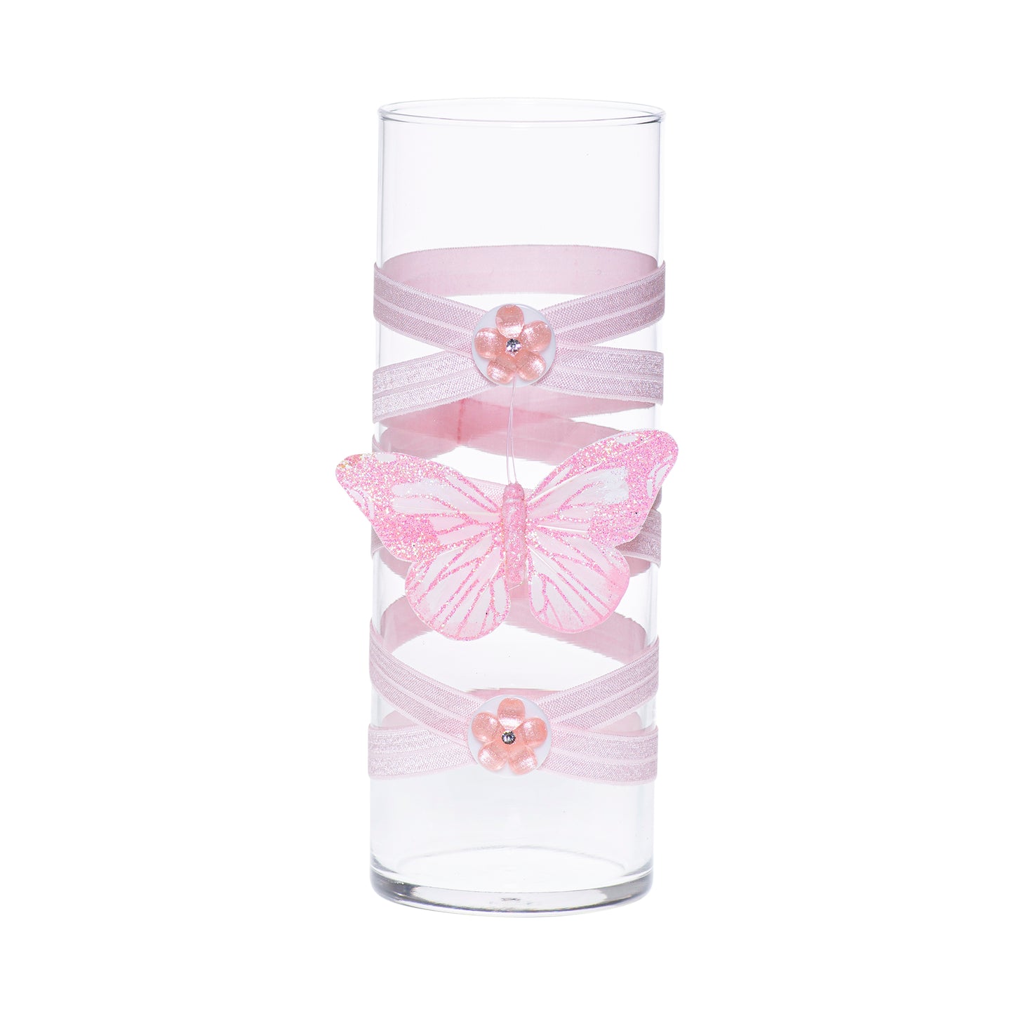 3.5" x 9.5" Vase Light Pink 5X 6 White Peach Gem Flowers Butterfly Valentine Love Complete Collection