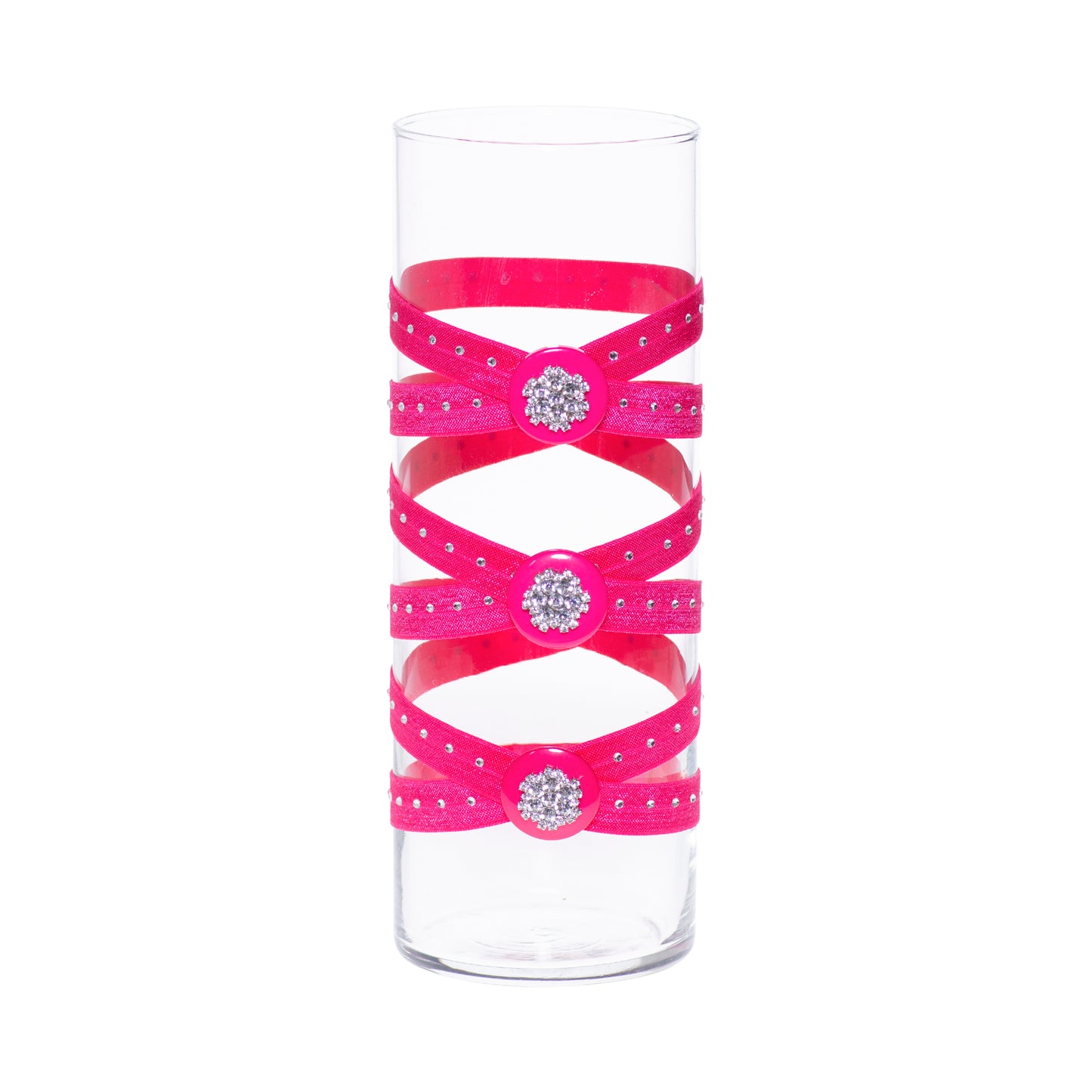 3.5" x 9.5" Vase Hot Pink Rhinestone 5X 5 Silver Rhinestones Valentine Love Collection Complete Set