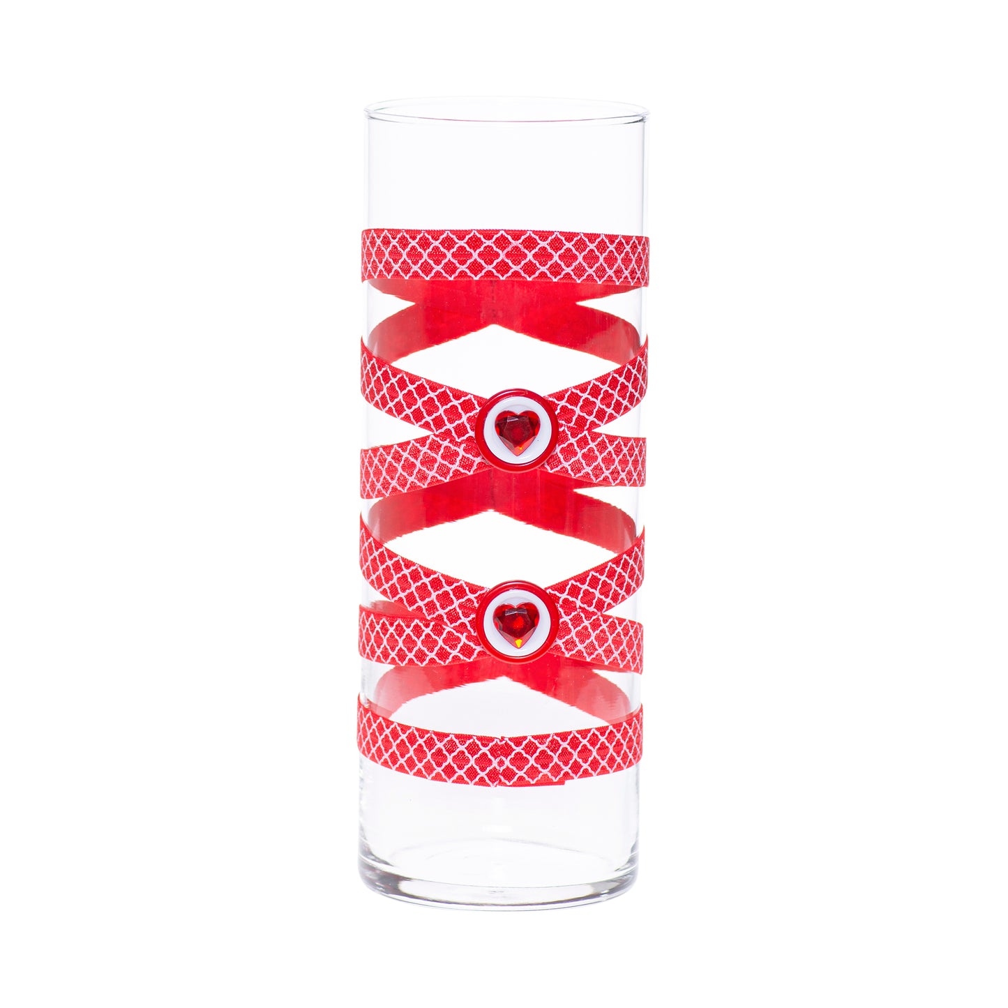 3.5" x 9.5" Vase Red White Quatrefoil 5X 5 Red Gem Hearts Valentine Love Complete Collection