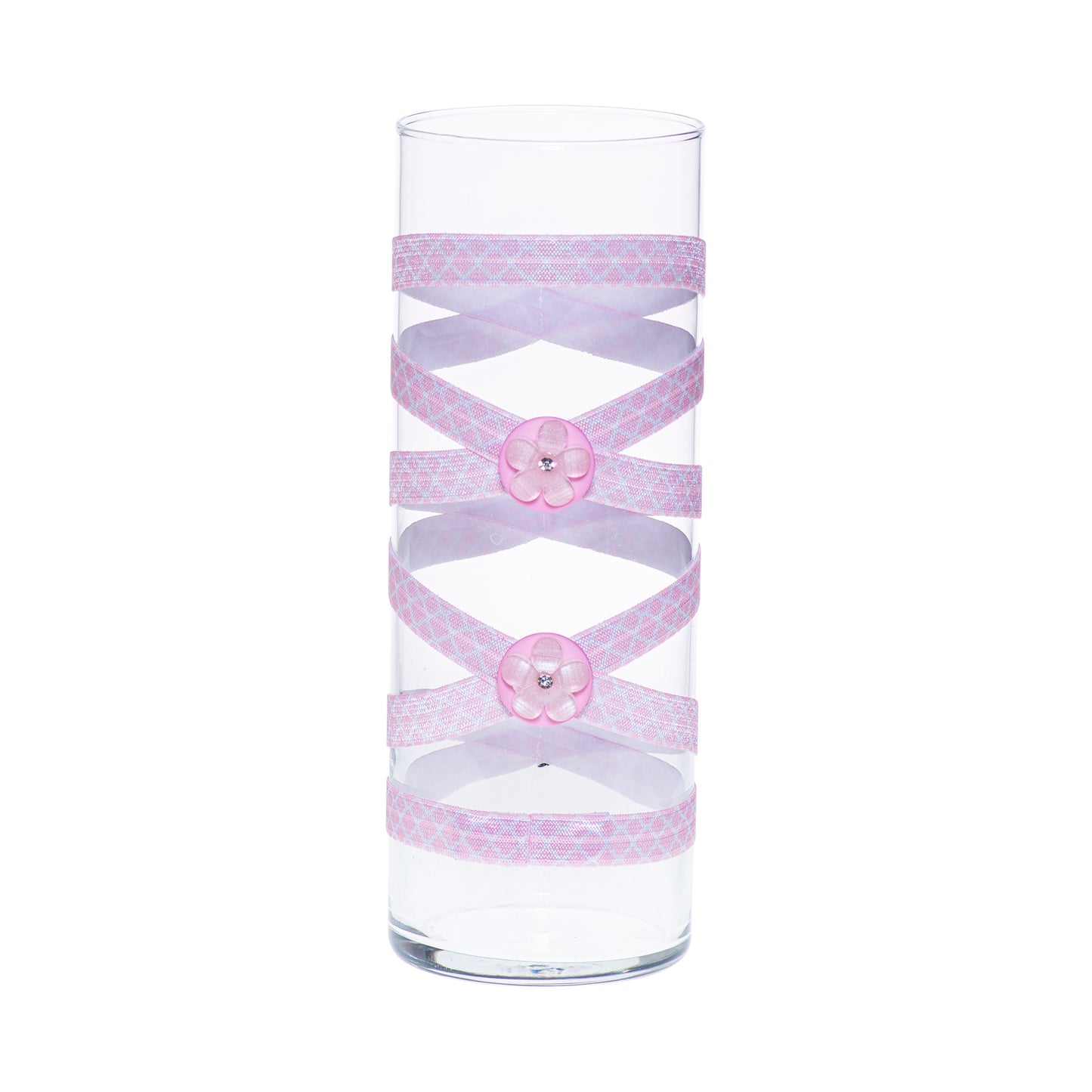 3.5" x 9.5" Vase Pink White Quatrefoil 5X 5 Pink White Gem Flowers Valentine Love Collection Complete Set