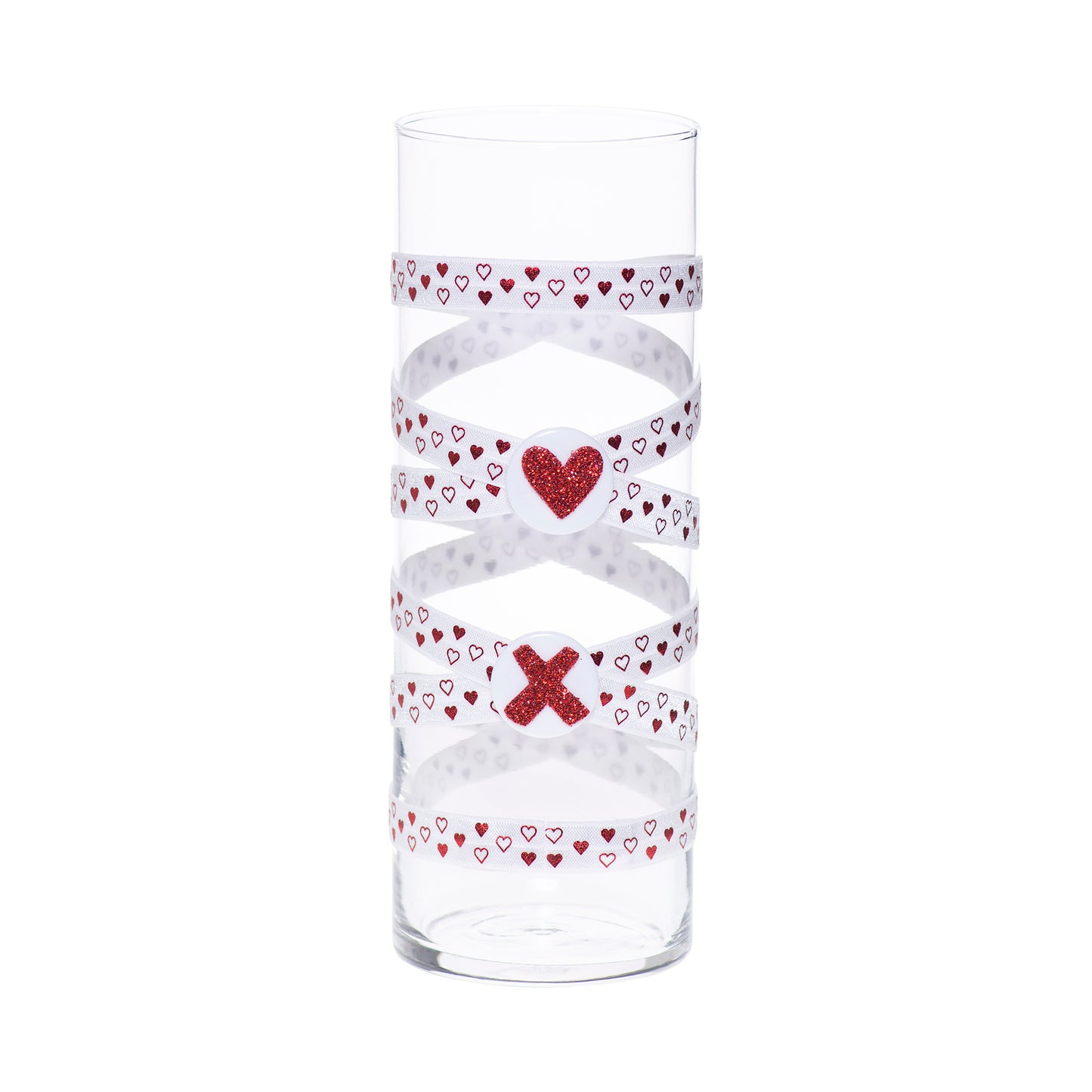 3.5" x 9.5" Vase White Red Shiny Hearts 5X 5 Medium XOX Lips Heart Valentine Love Collection Complete Set