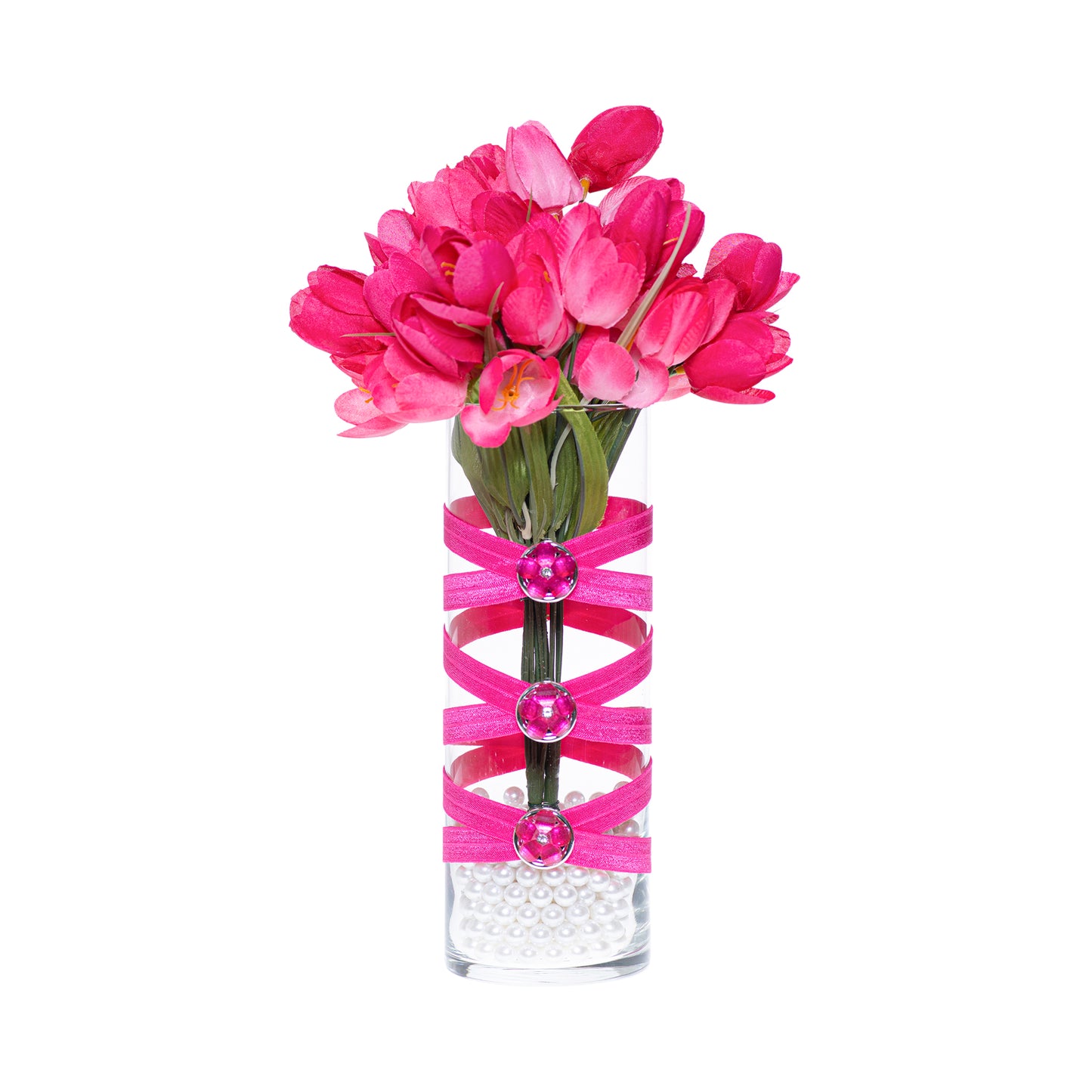 3.5" x 9.5" Vase Hot Pink 5X 5 Silver Dark Pink Rhinestone Flowers Valentine Love Collection Complete Set FREE SHIPPING