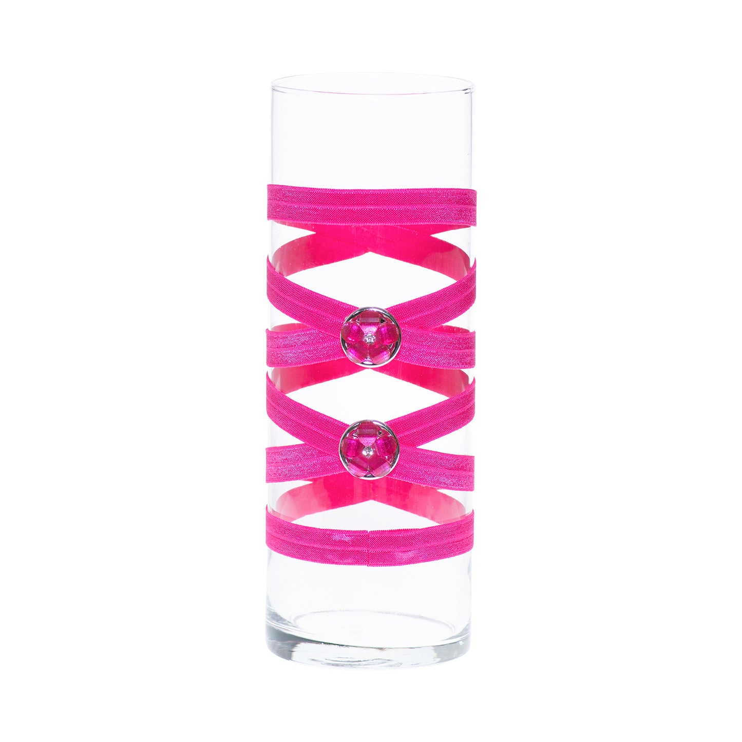 3.5" x 9.5" Vase Hot Pink 5X 5 Dark Pink Rhinestone Silver Flowers Valentine Love Collection Complete Set