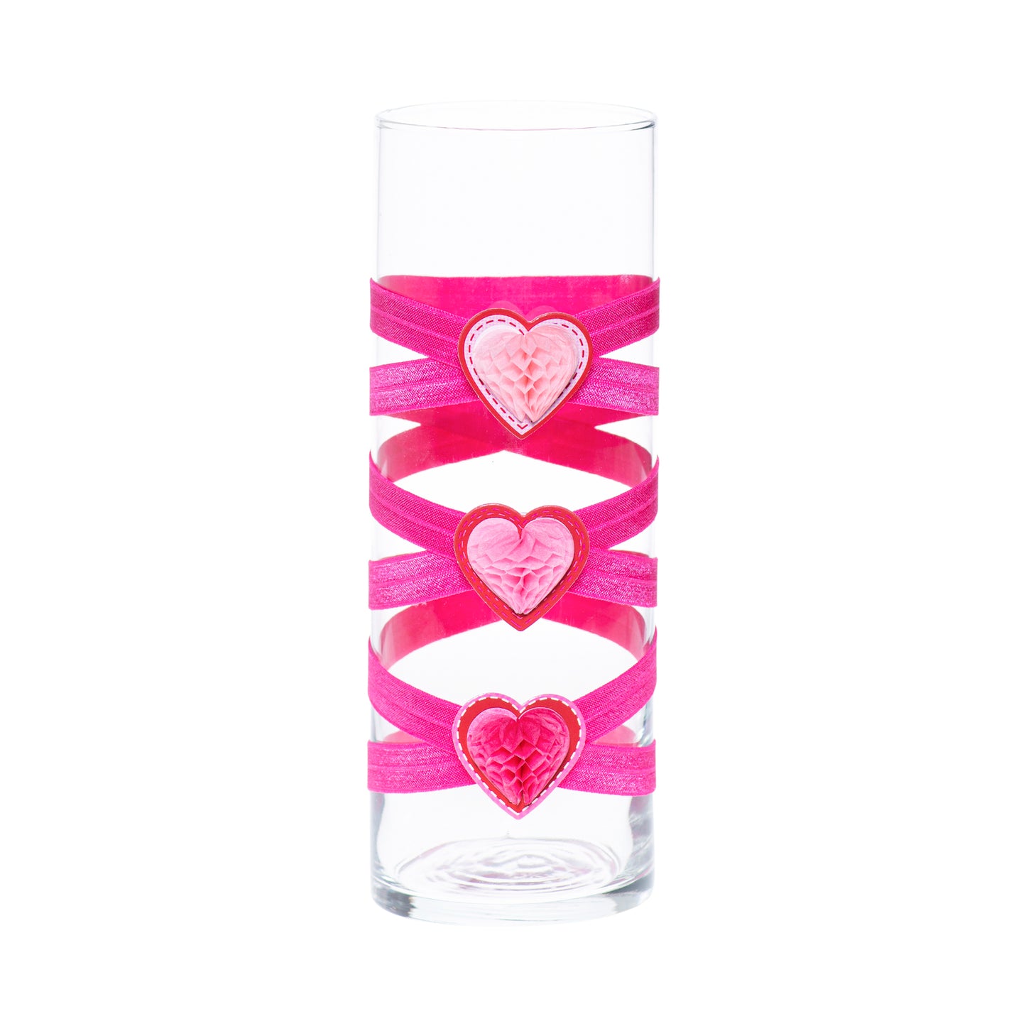 3.5" x 9.5" Vase Hot Pink 5X 5 Red White Pink Honeycomb Hearts Valentine Love Collection Complete Set