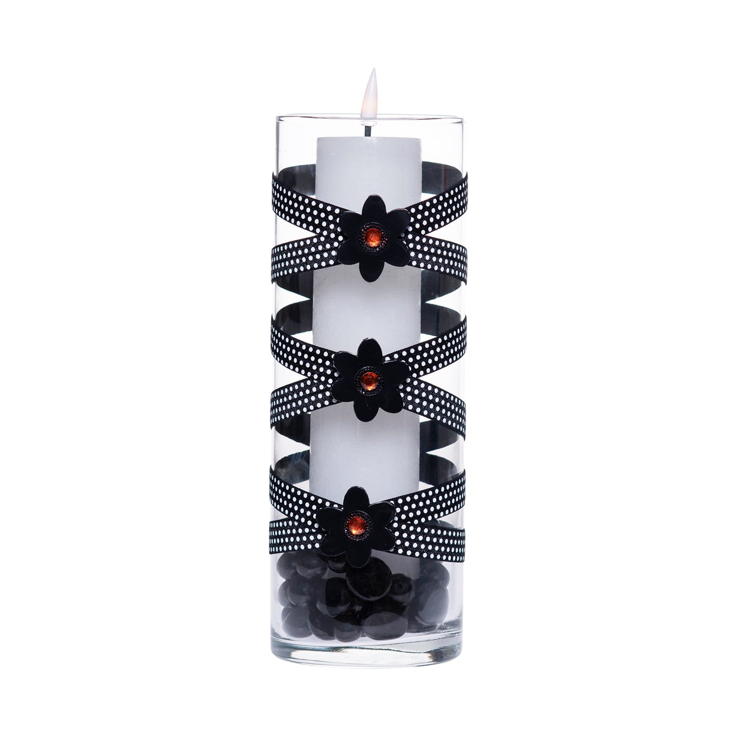 3.5" x 9.5" Vase Black White Polka Dot 5X 6 Groovy Black Orange Flowers Halloween-ish Fall-O-Ween Collection Complete Set