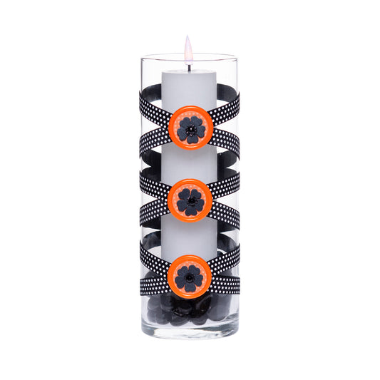 3.5" x 9.5" Vase Black Polka Dot 5X 6 Orange Black Paper Flowers Halloween-ish  Fall-O-Ween Collection Complete Set