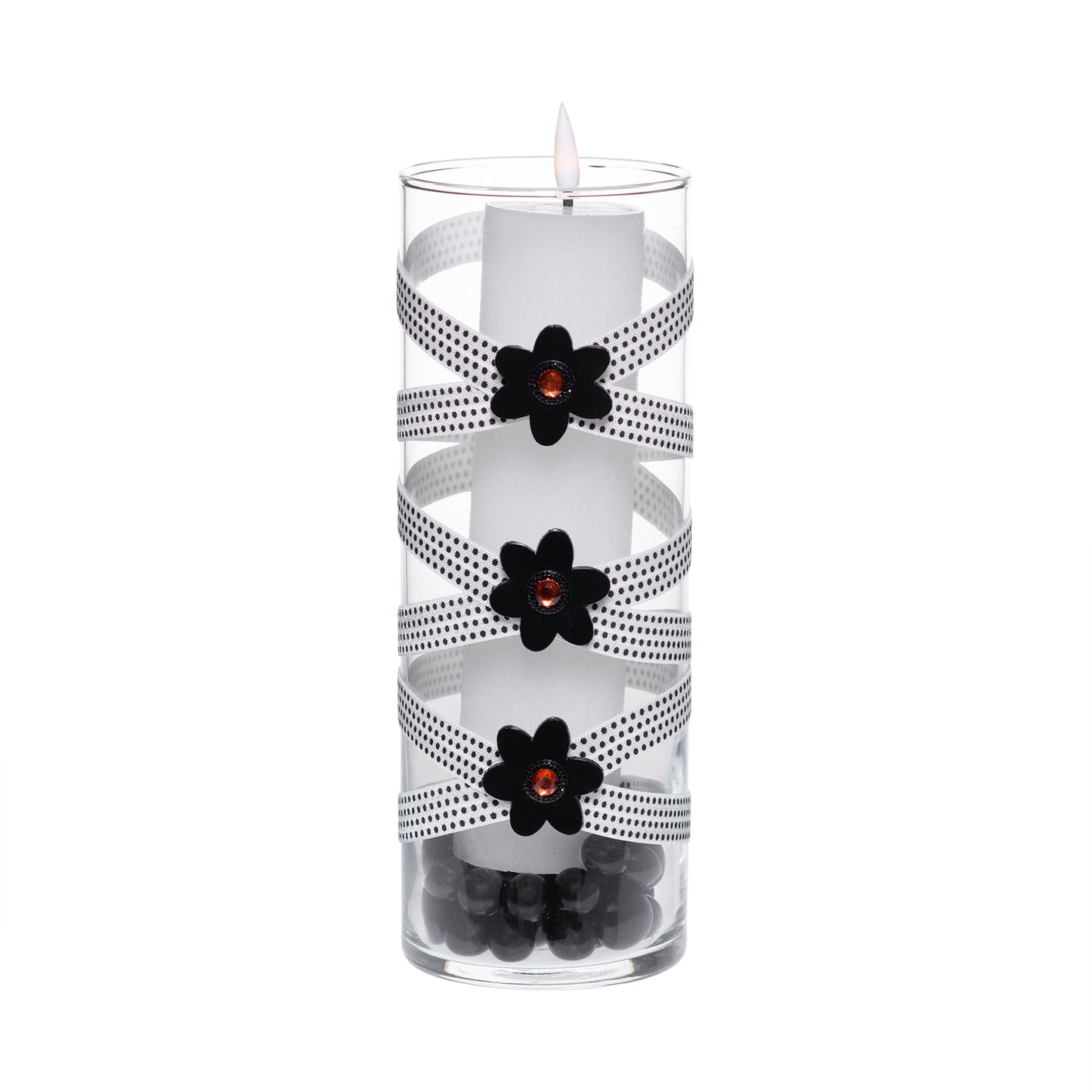 3.5" x 9.5" Vase White Black Polka Dot 5X 6 Groovy Black Orange Flowers Halloween-ish Fall-O-Ween Collection Complete Set