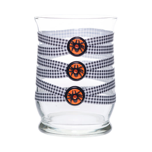 5.5" x 8" Glass Hurricane Vase Black White Plaid Orange Sparkly Spiders 5X Halloween October Annual Collection Complete Set FREE SHIPPING