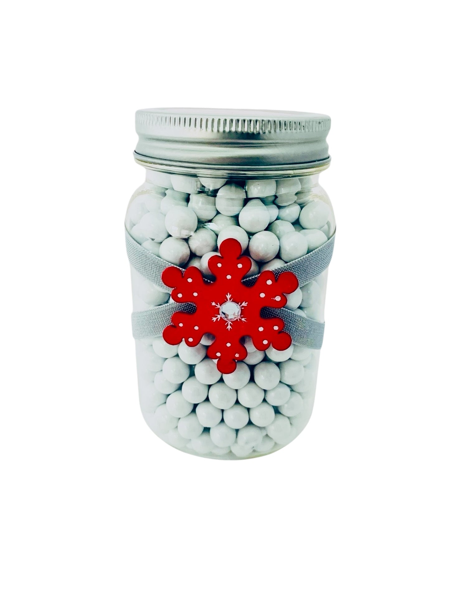 Large Jar Christmas Holiday Silver Red Wooden Snowflake Stocking Stuffer Children's Table Party Candy Favor FREE SHIPPING