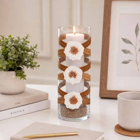 3.5" x 9.5" Vase Vicuna Brown 5X 6 White + Burlap Paper Flowers Autumn Fall Floral Halloween Collection Complete Set FREE SHIPPING