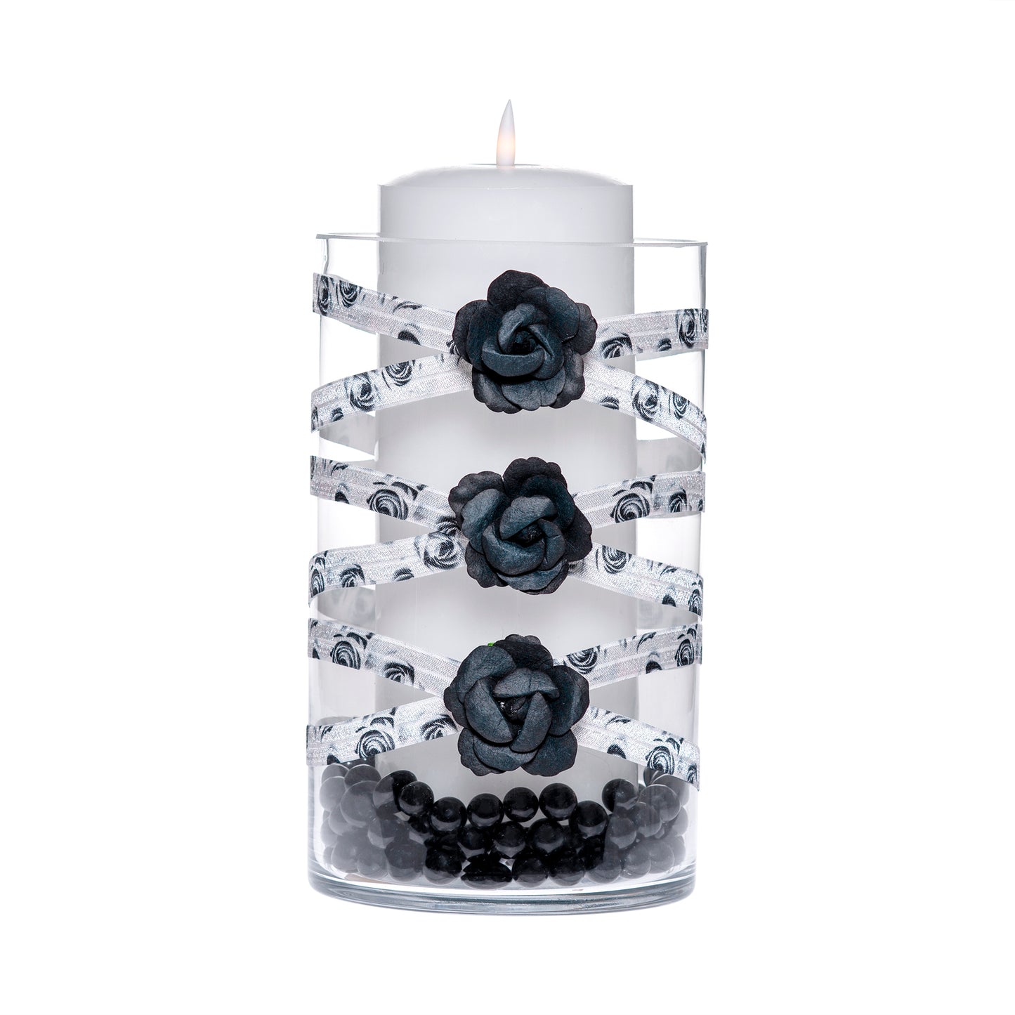 6" x 10" Cylinder White Black Roses 5X 6 Large Halloween Fall-O-Ween Collection Complete Set