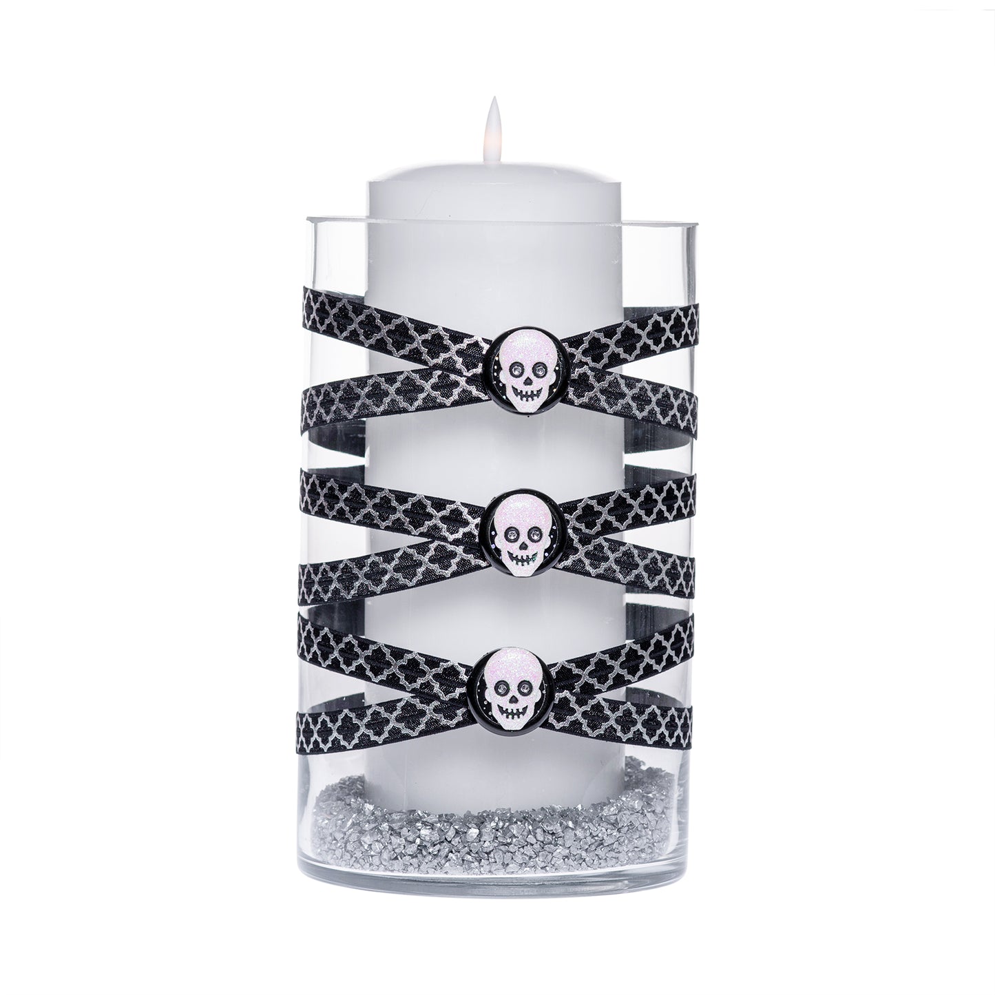 6" x 10" Cylinder Black Silver Quatrefoil 5X 6 Iridescent Skulls Halloween Fall-O-Ween Collection Complete Set