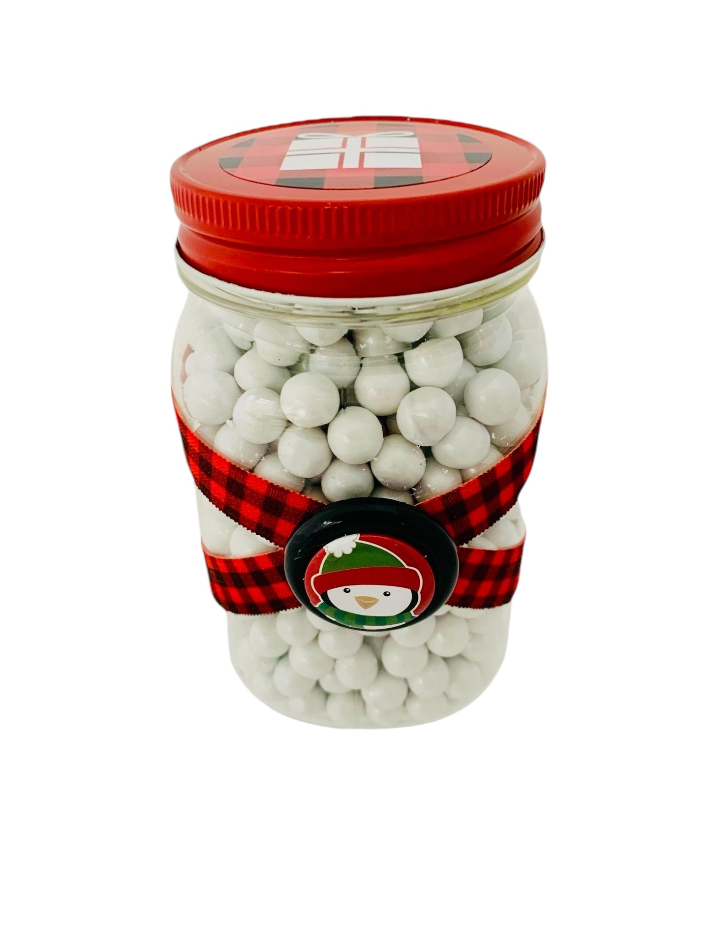 Large Jar Christmas Holiday Red Black Buffalo Plaid Stocking Cap Penguin Stuffer Children's Table Party Candy Favor FREE SHIPPING