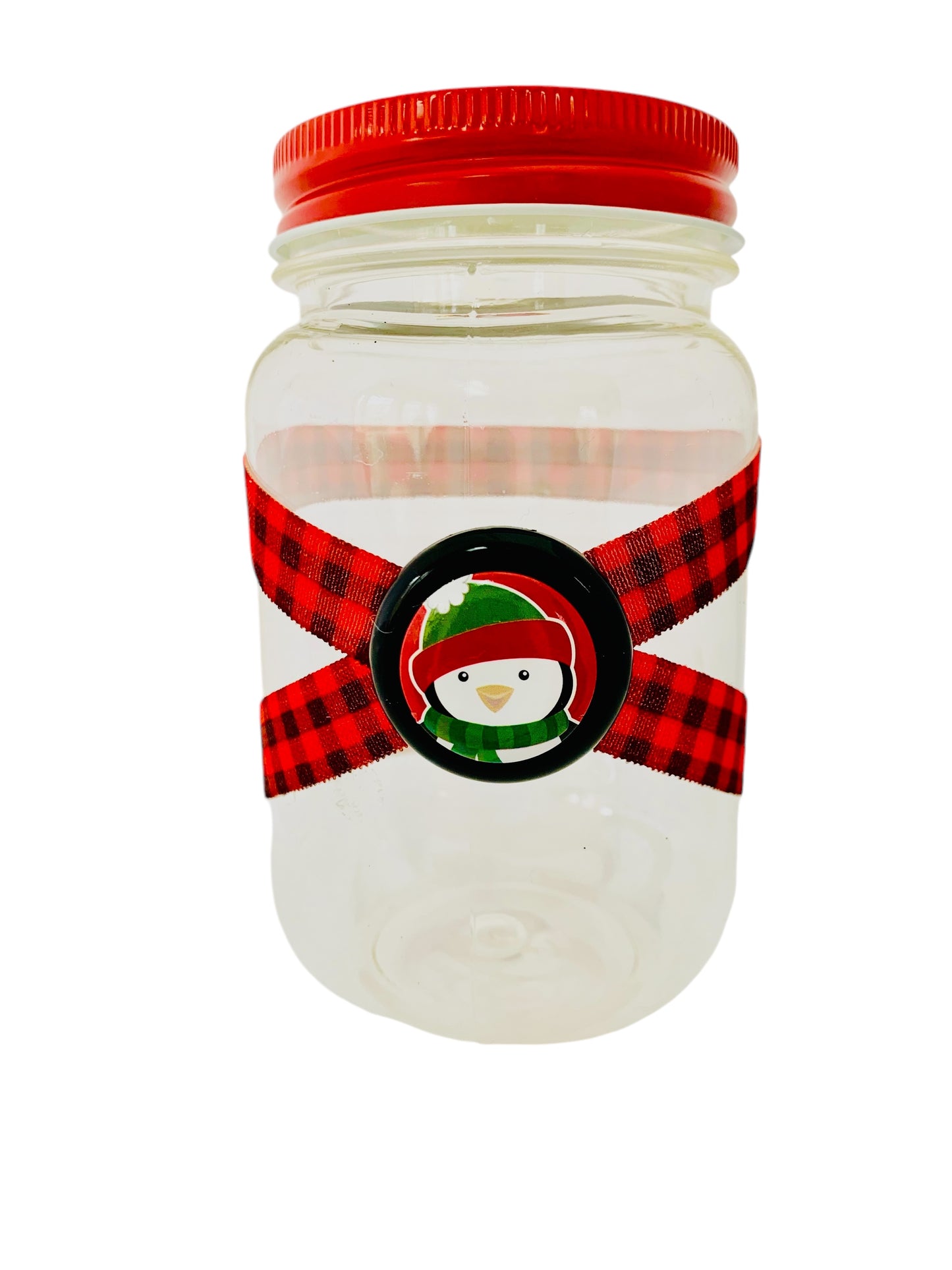 Large Jar Christmas Holiday Red Black Buffalo Plaid Stocking Cap Penguin Stuffer Children's Table Party Candy Favor FREE SHIPPING